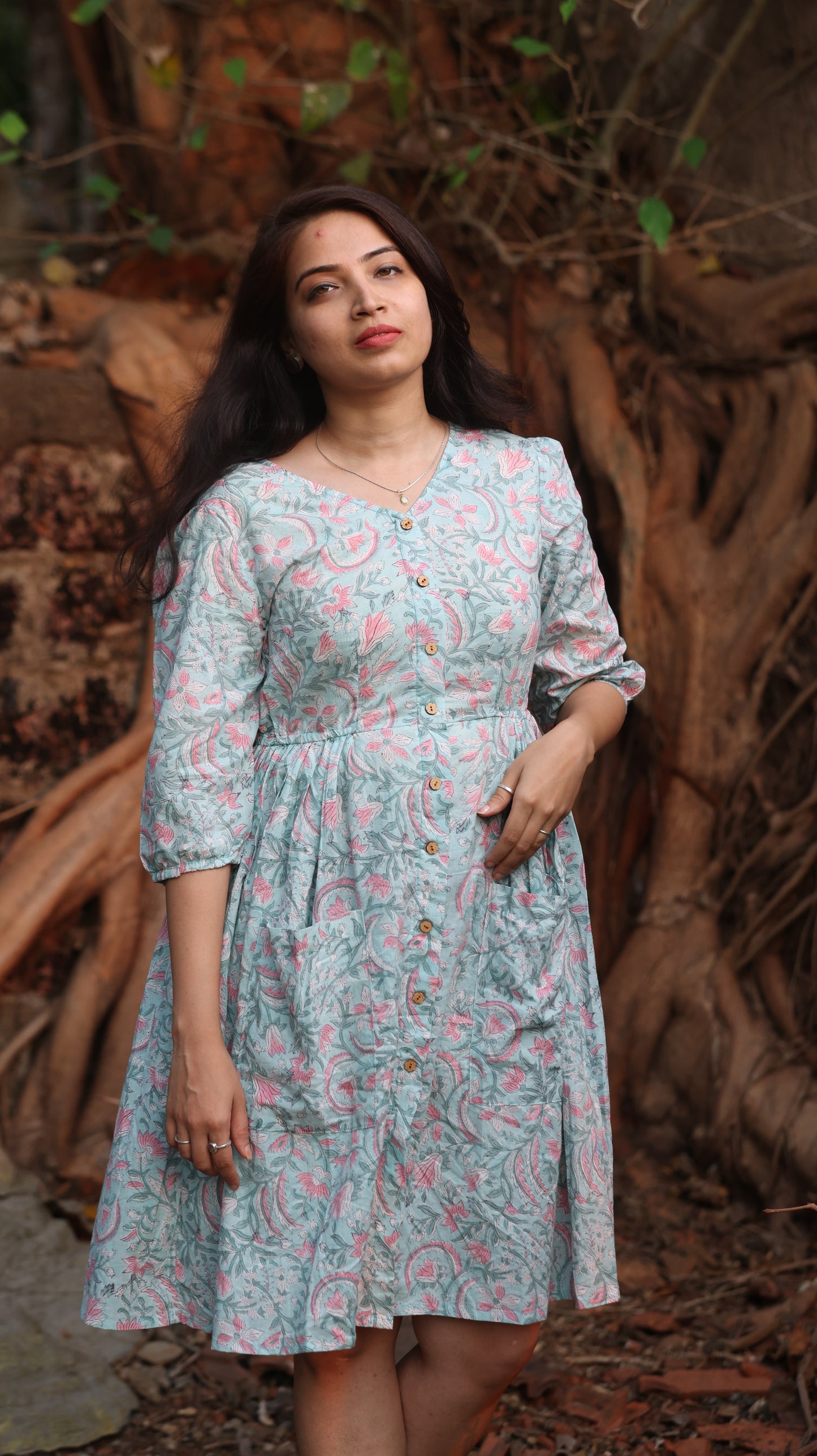Light Sky Blue Block Printed Onepiece