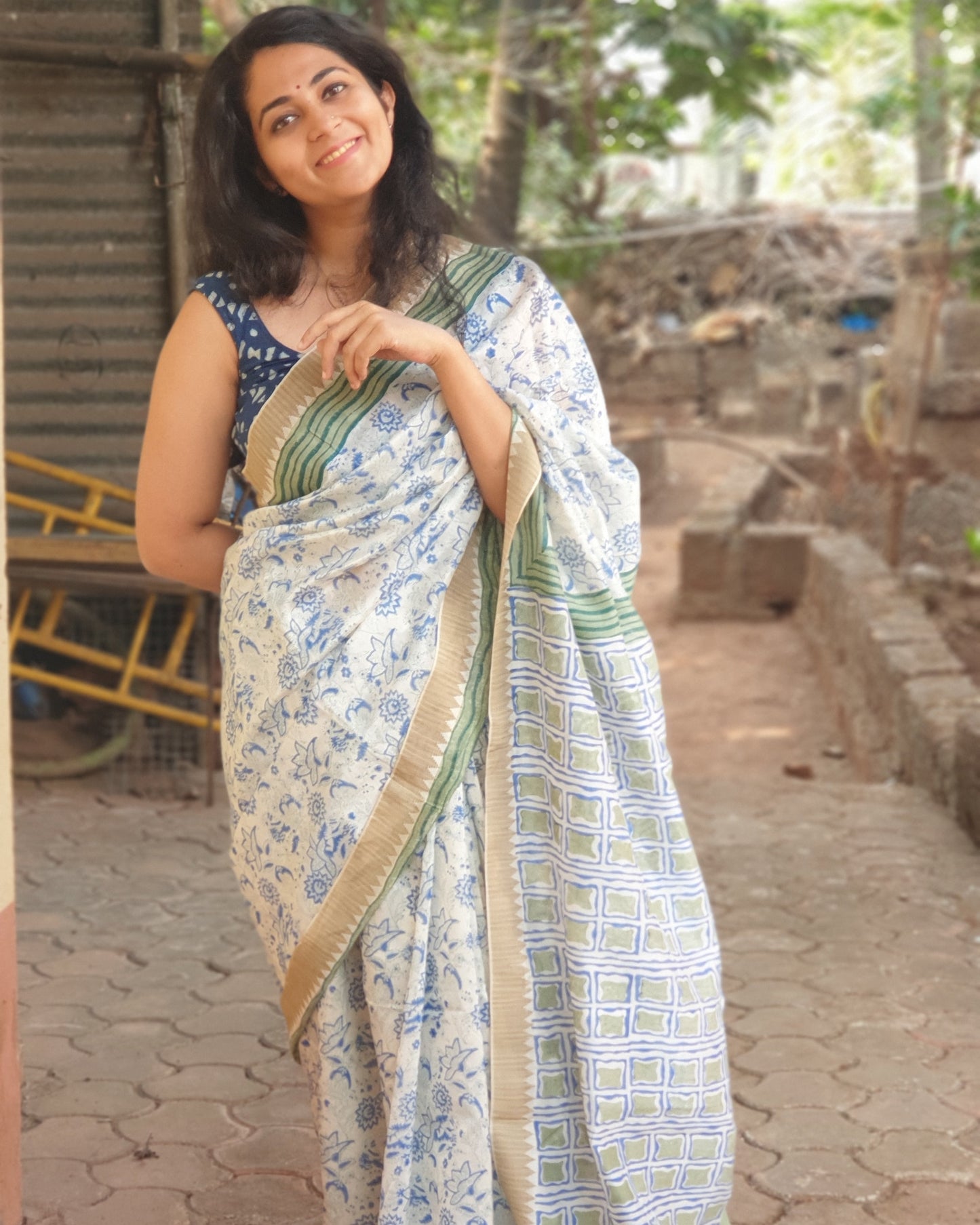 White Sangneri Saree