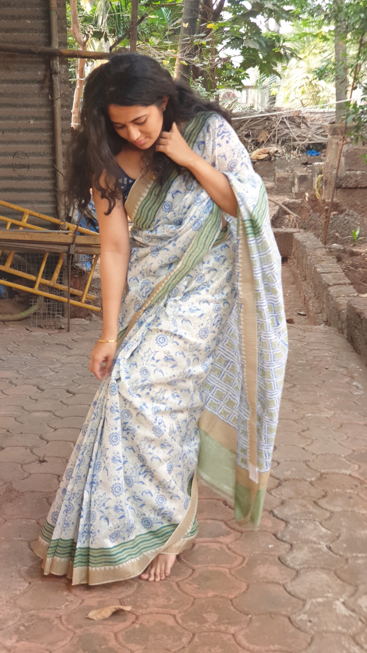 White Sangneri Saree