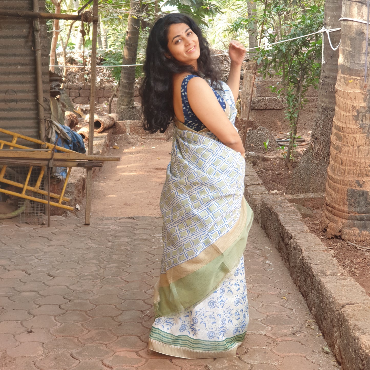 White Sangneri Saree