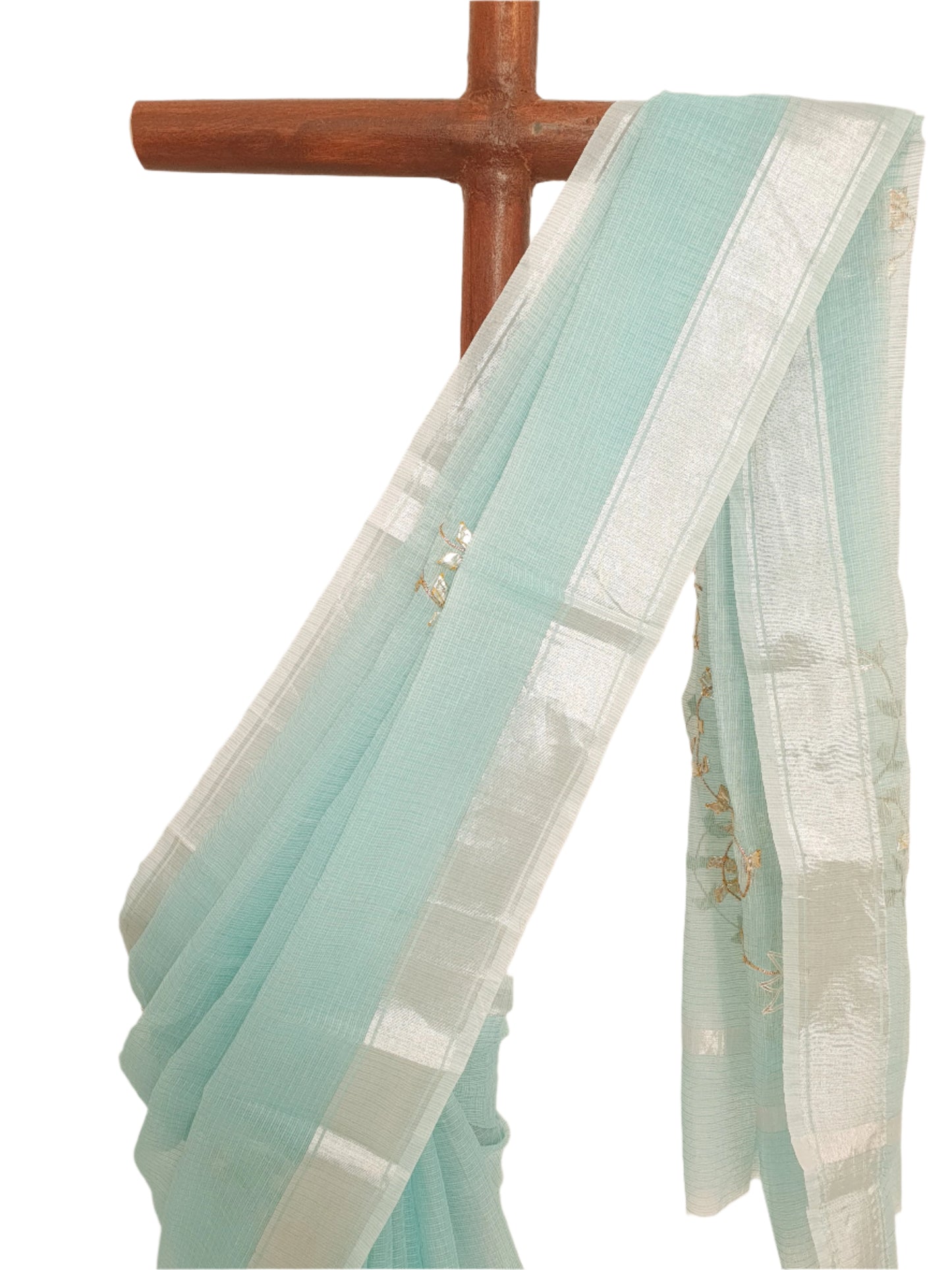 Aqua Blue Gotapatti Kota Doria Saree