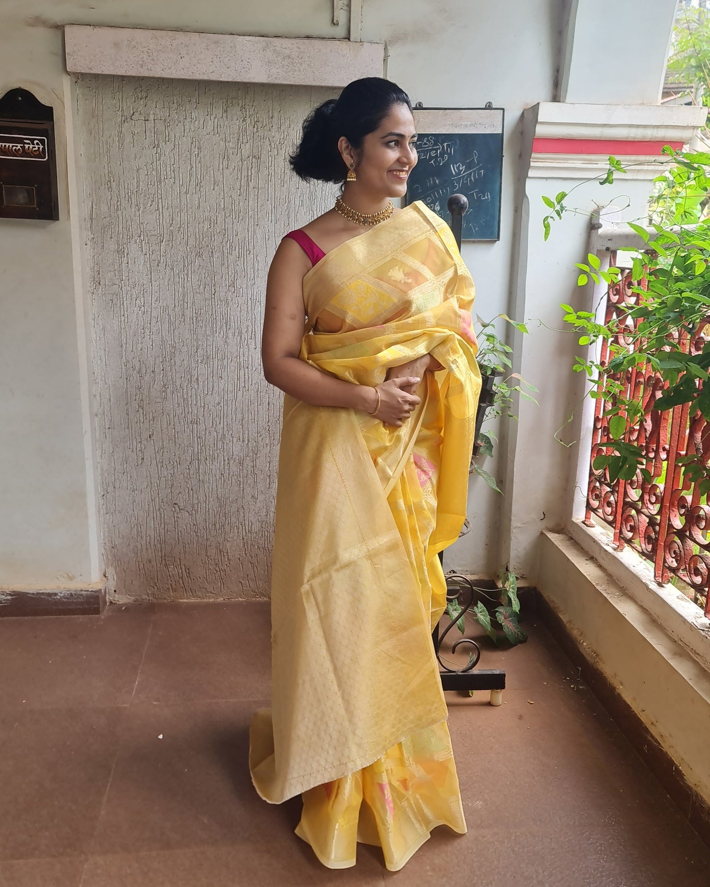 Saffron Zari Kota Doria Saree