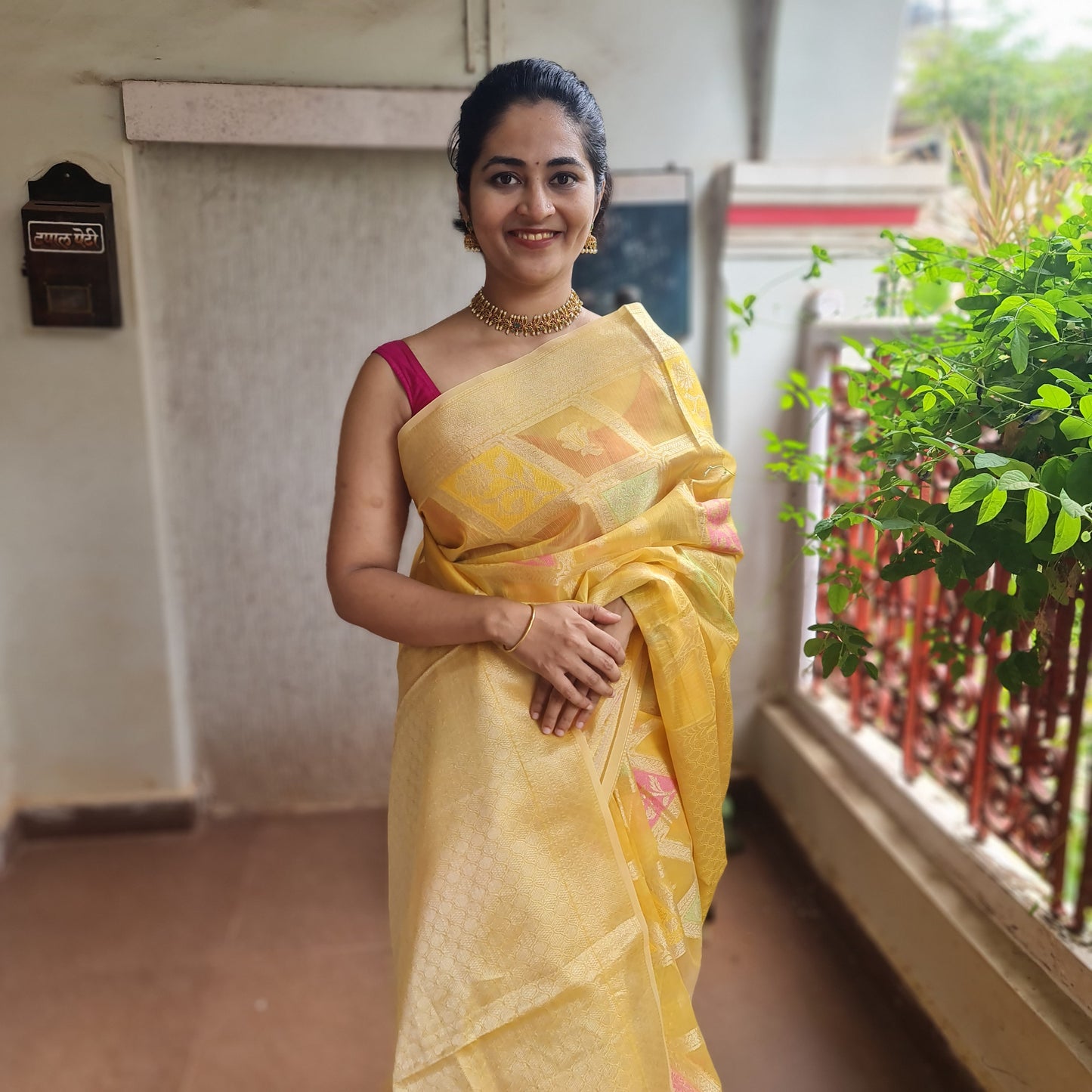 Saffron Zari Kota Doria Saree