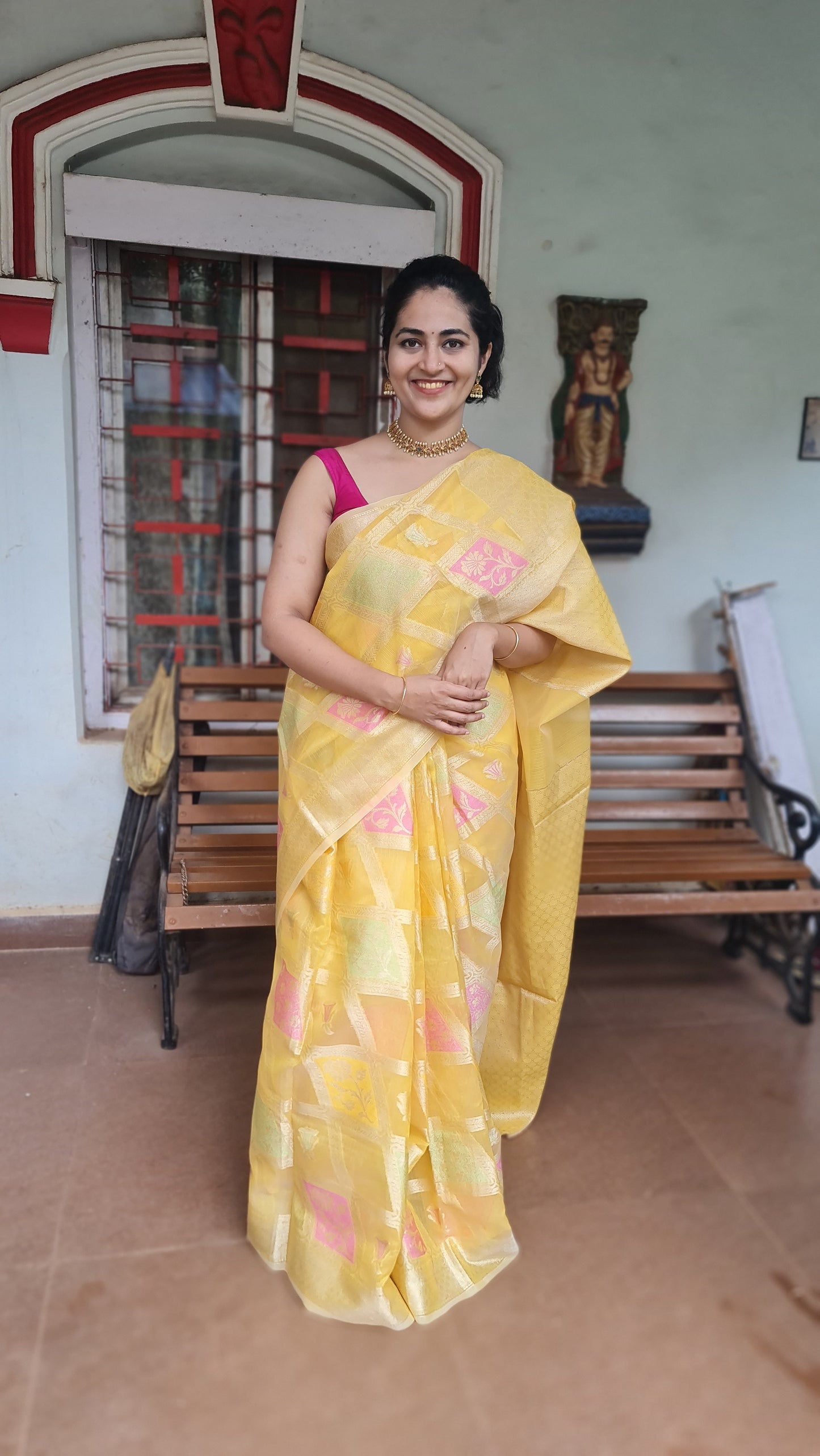 Saffron Zari Kota Doria Saree