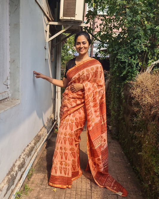 Cinnabar Block-Printed Chanderi Saree