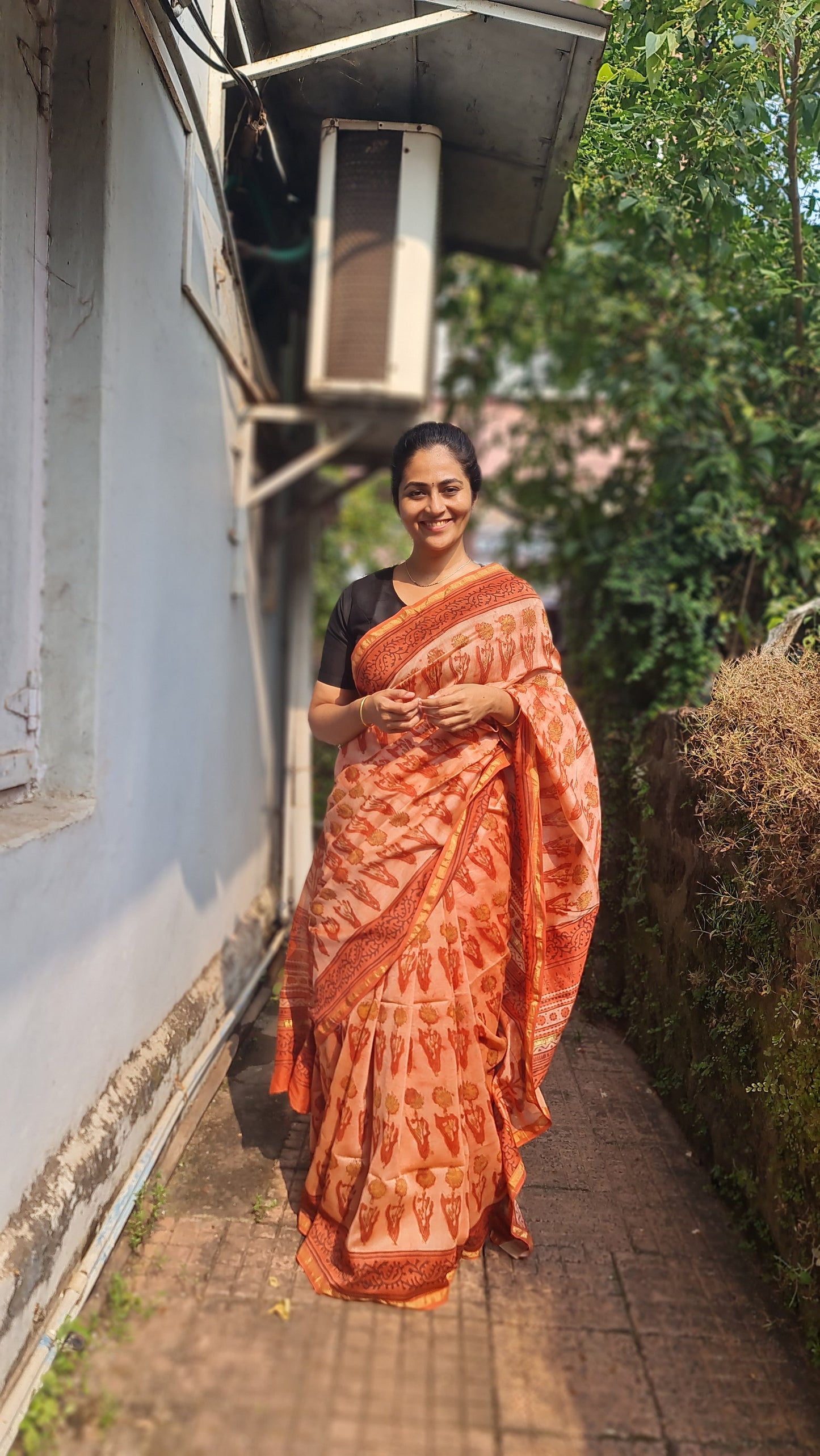 Cinnabar Block-Printed Chanderi Saree