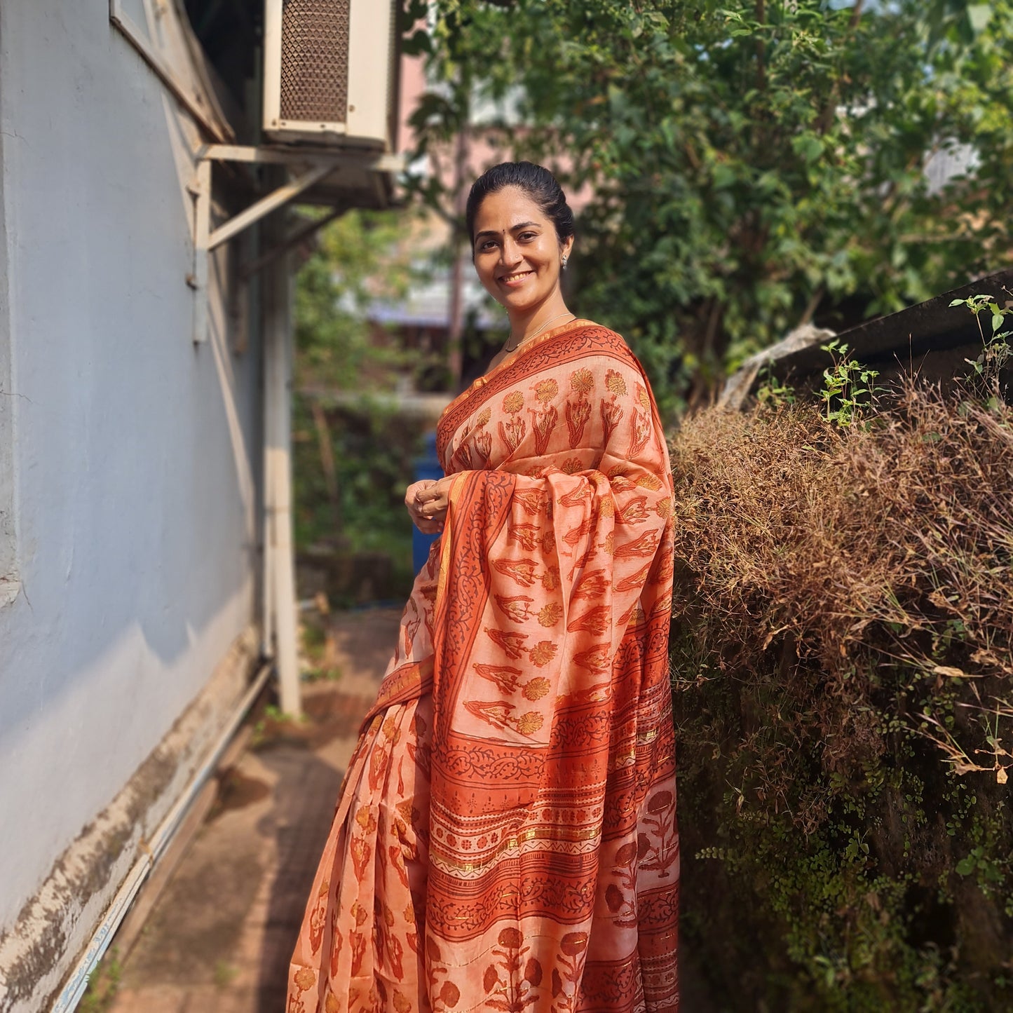 Cinnabar Block-Printed Chanderi Saree
