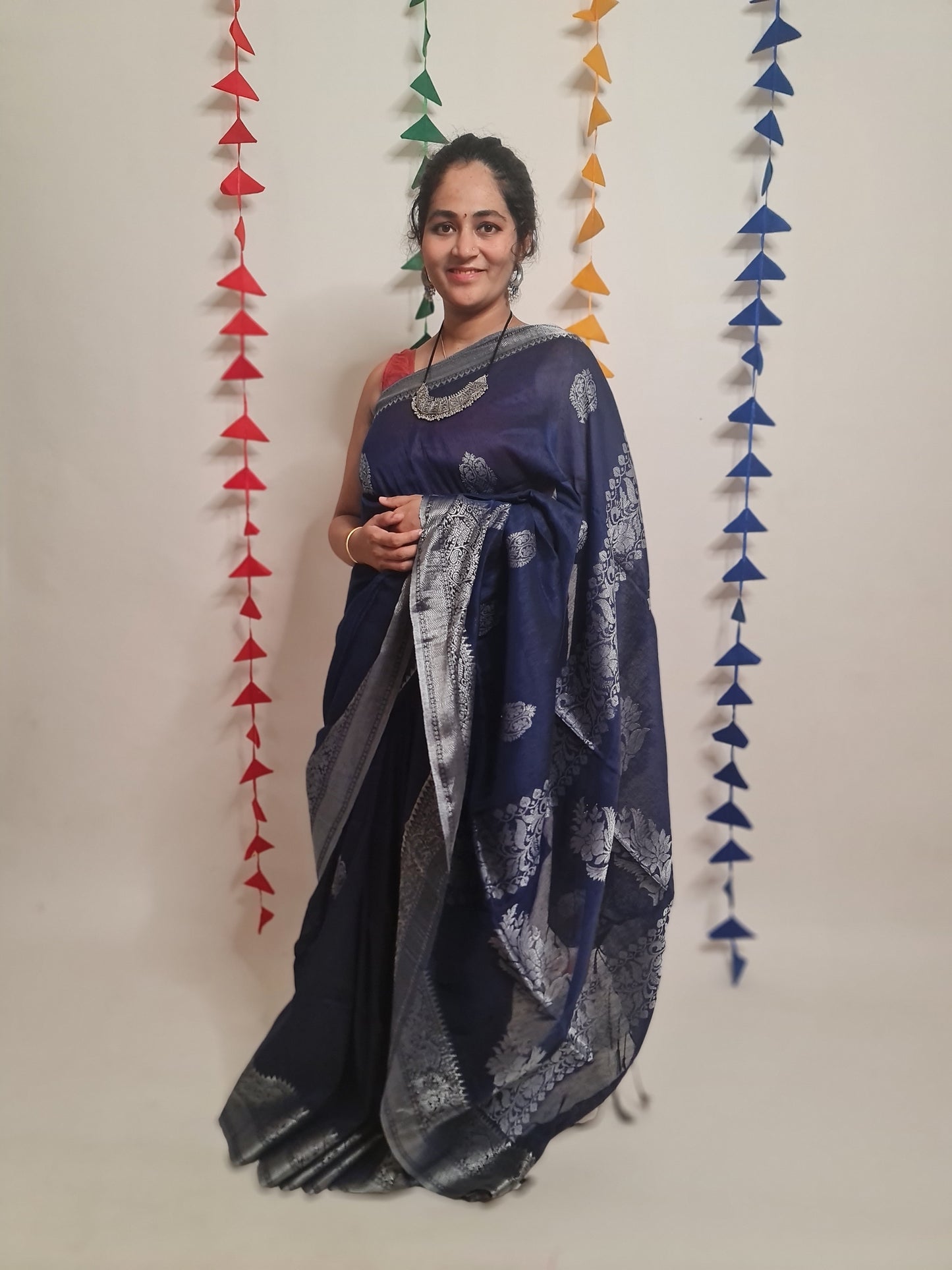 Navy Blue Organic Linen Saree