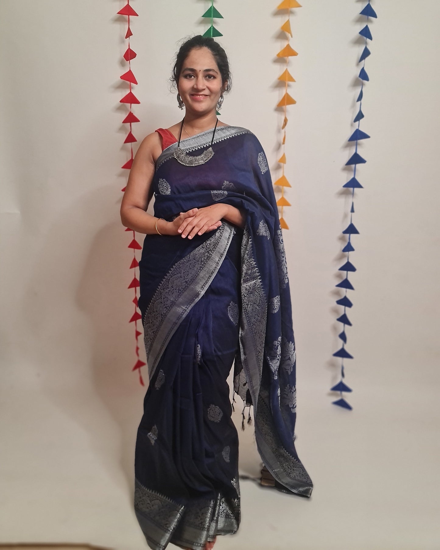 Navy Blue Organic Linen Saree