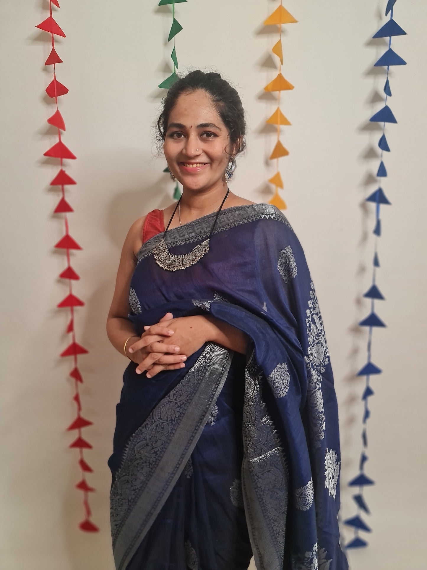 Navy Blue Organic Linen Saree