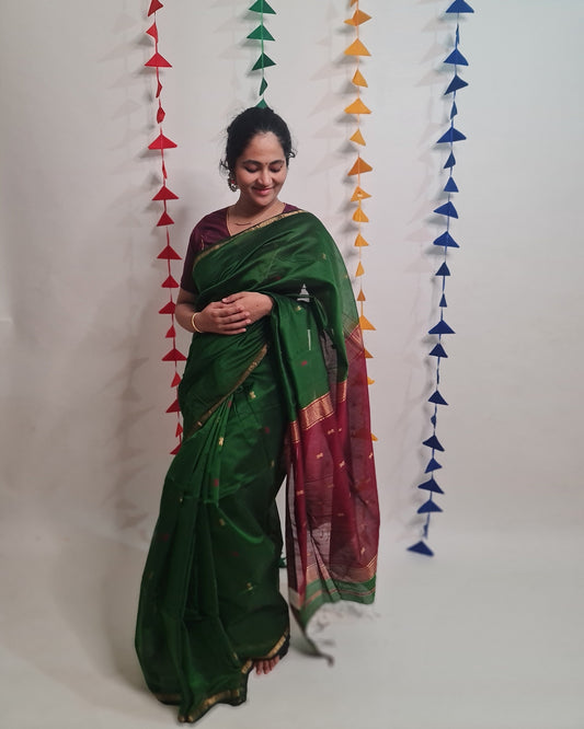 Forest Green Maheshwari Saree
