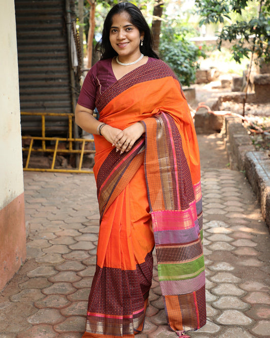 Dark Orange Maanto Concept Saree