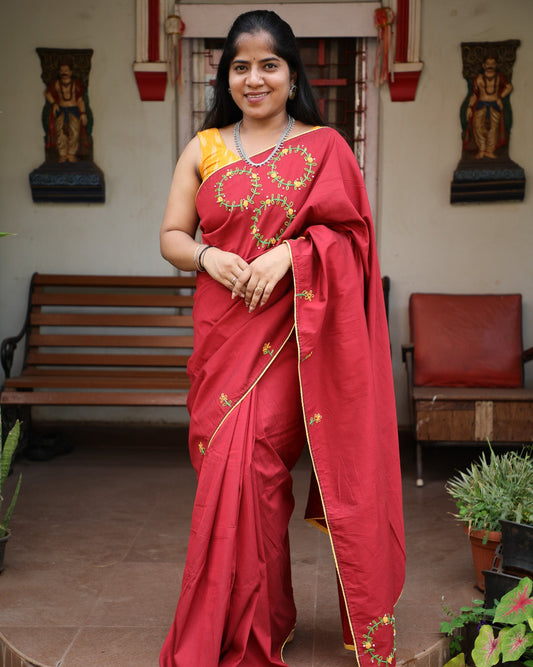 Dark Maroon Maanto Concept Saree