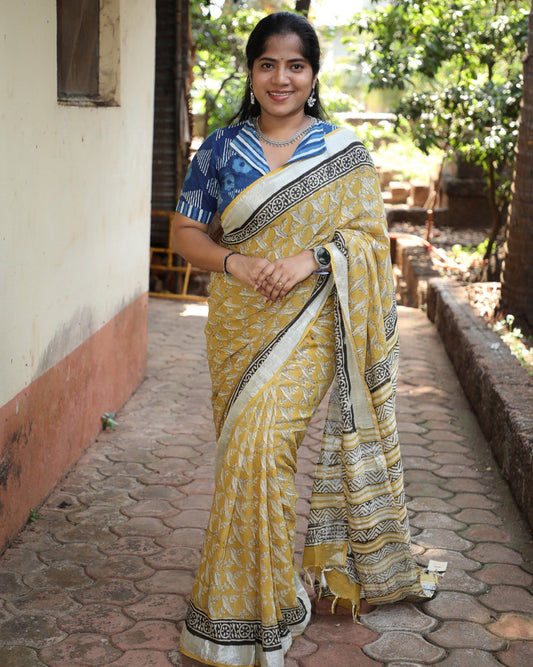Mustard Yellow Slub Linen Saree