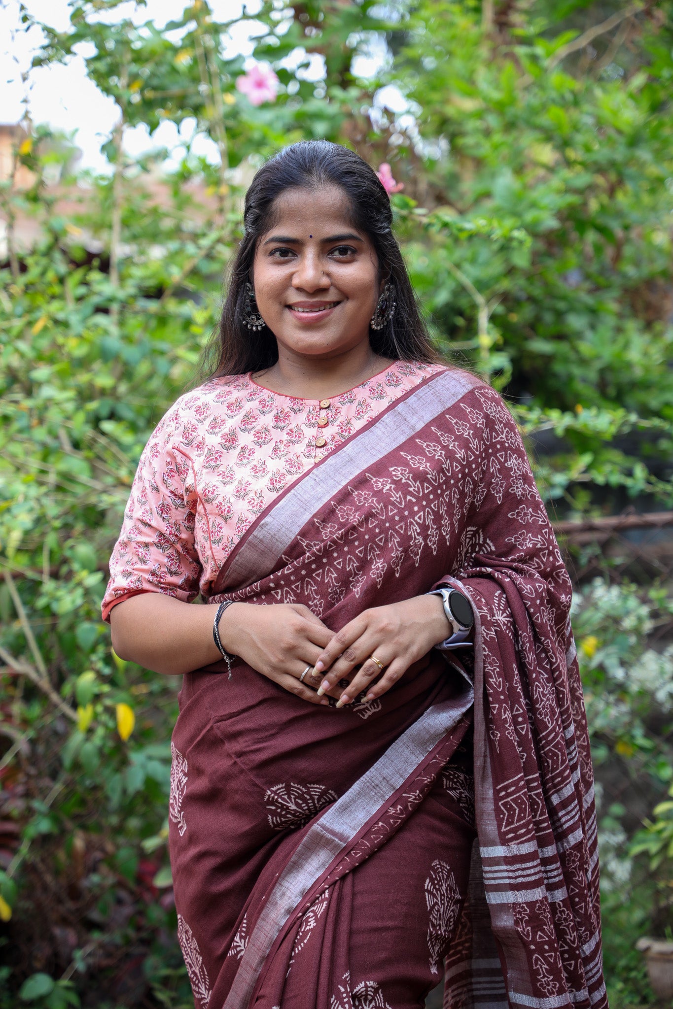 Brown Slub Linen Saree