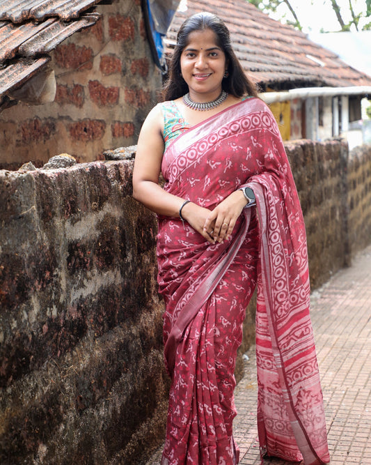 Maroon Slub Linen Saree