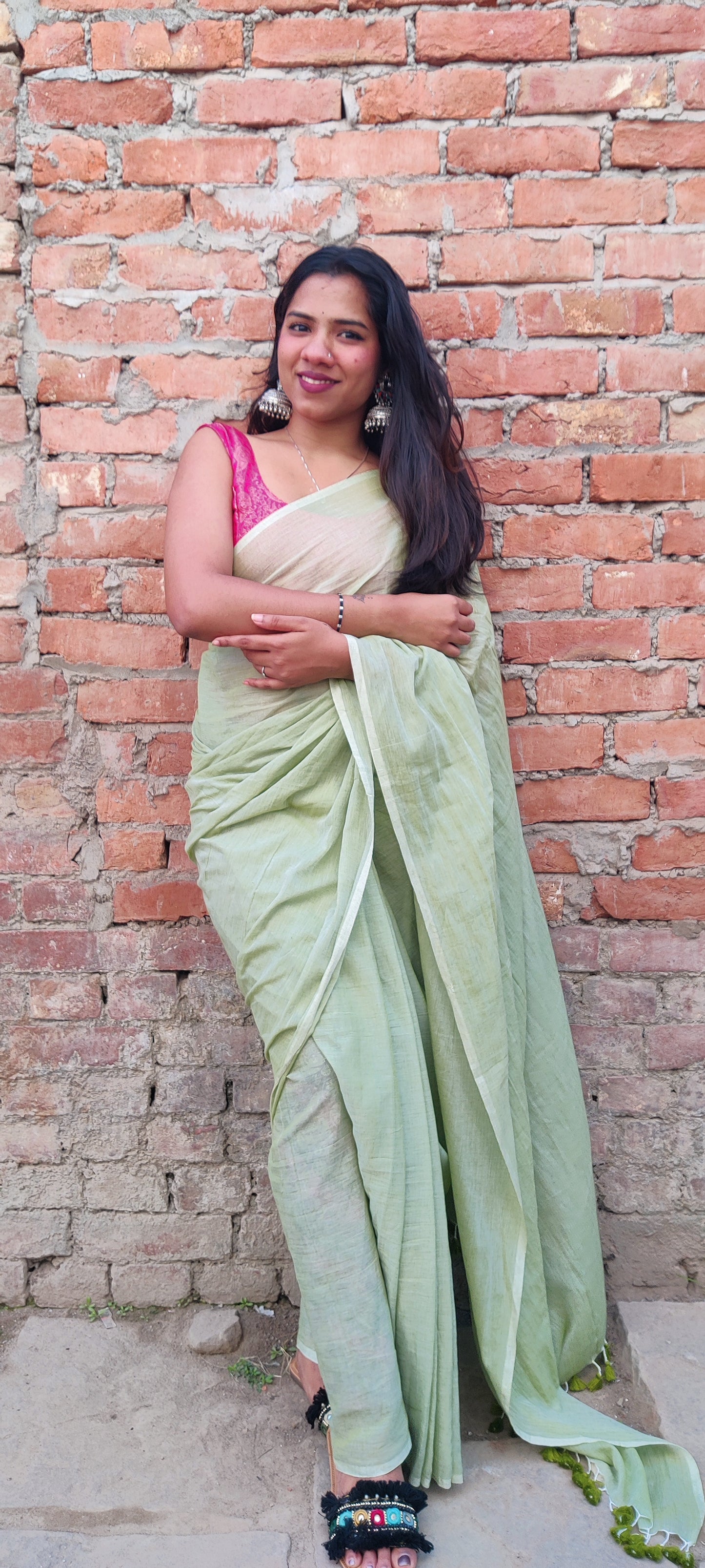 Spring Green Mul Cotton Saree