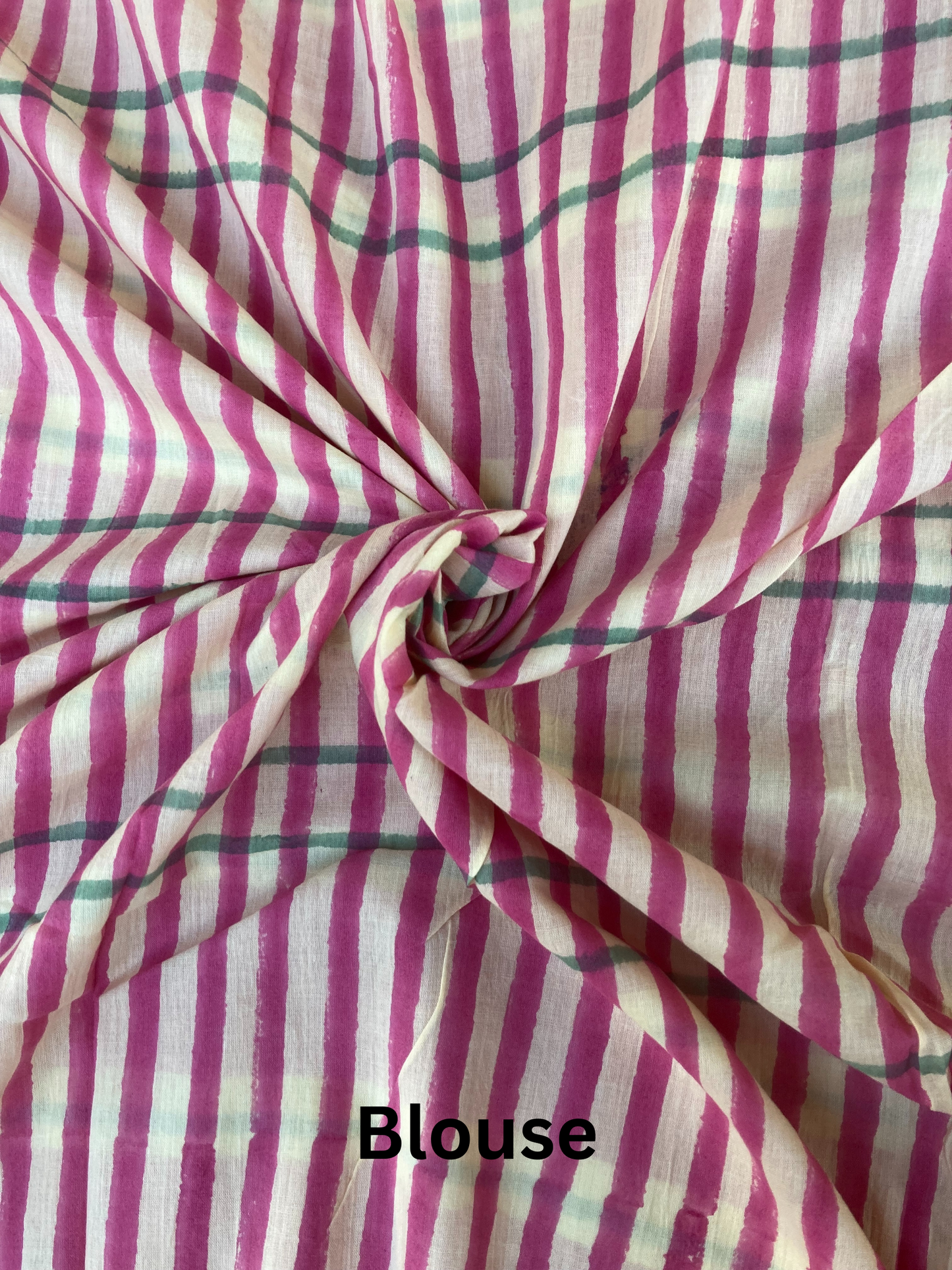 Light Cream Block Printed Cotton Saree