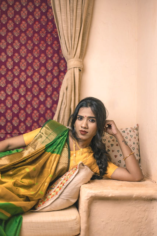 Kelly Green Maheshwari Saree