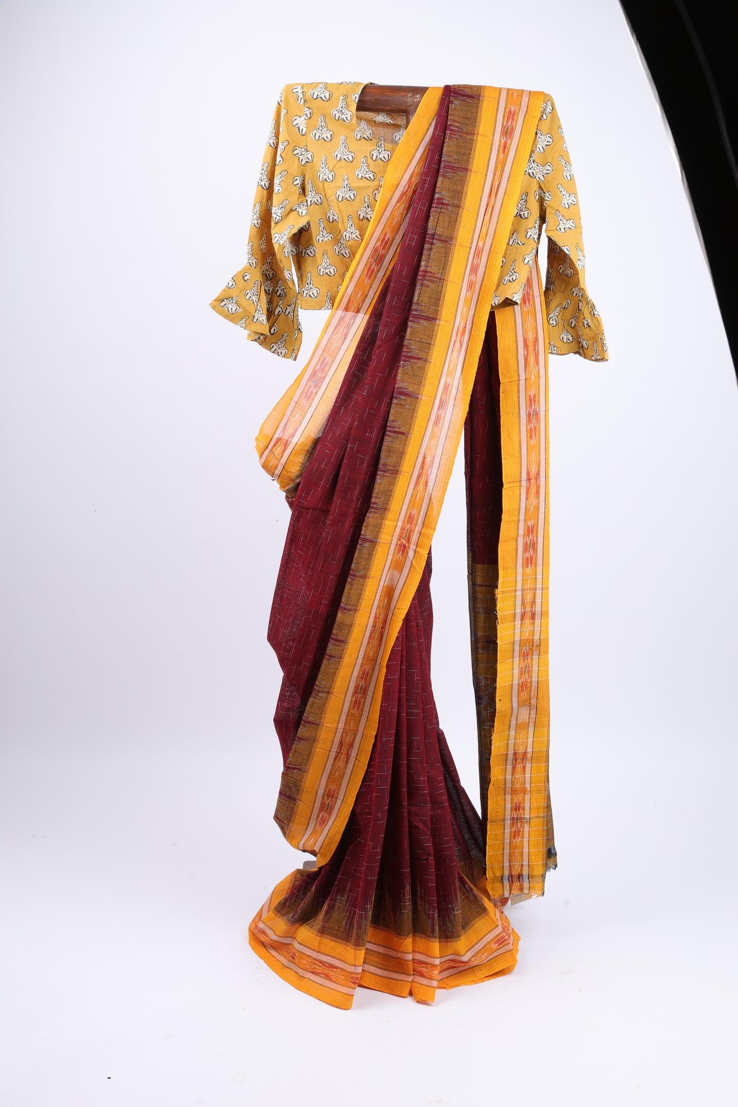 Maroon Sambalpuri Ikkat Saree