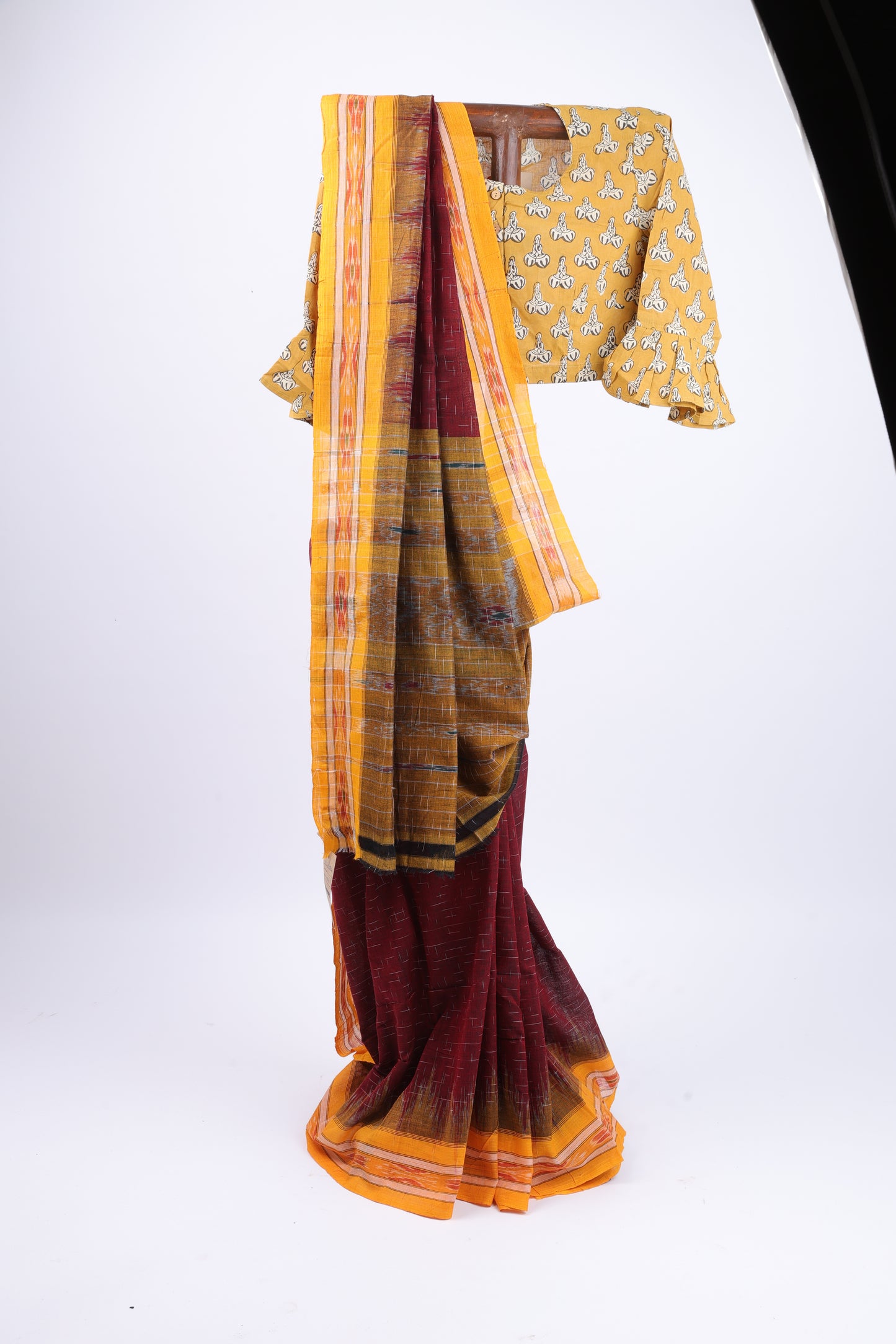 Maroon Sambalpuri Ikkat Saree