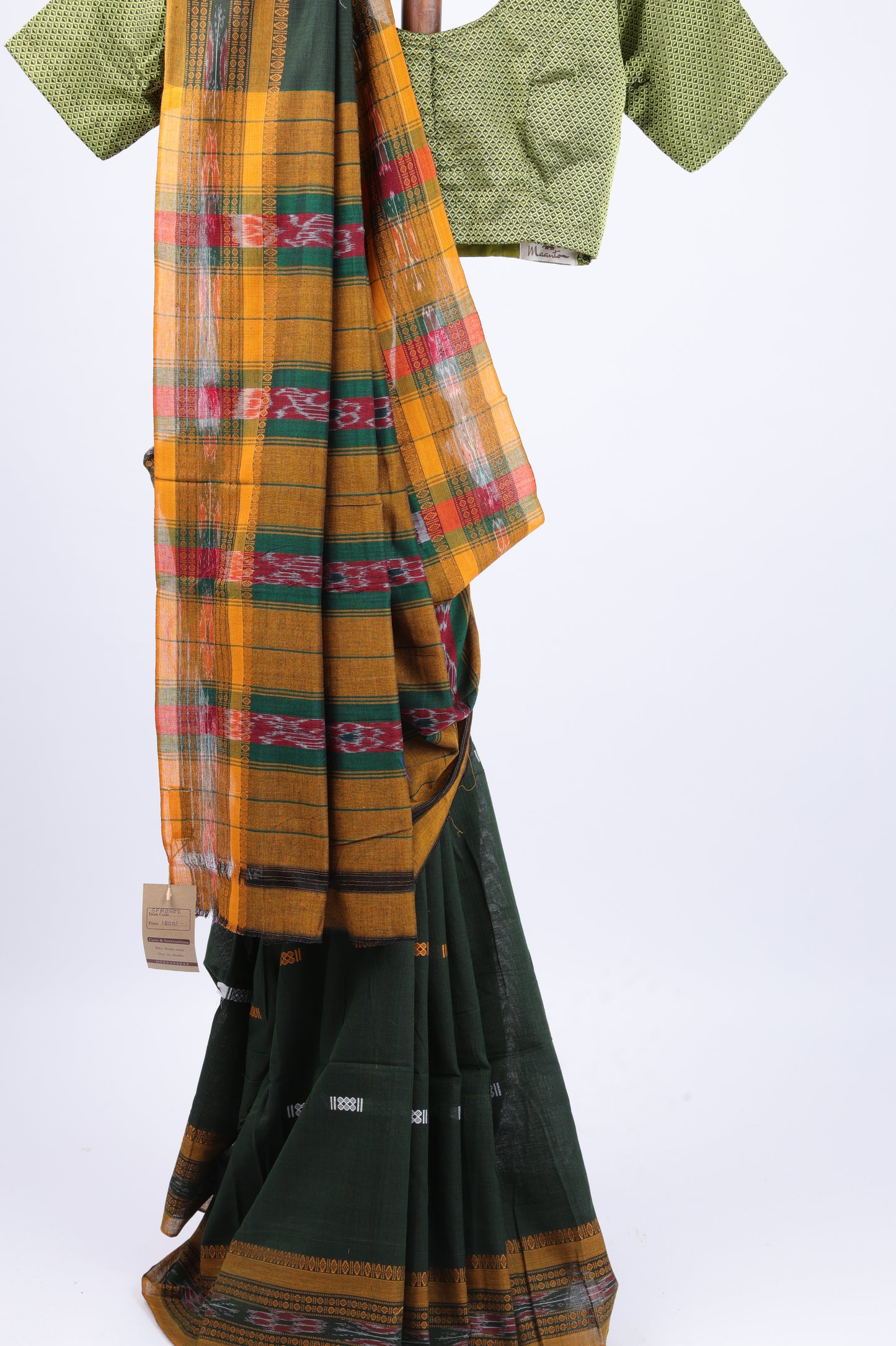 Forest Green Sambalpuri Ikkat Saree