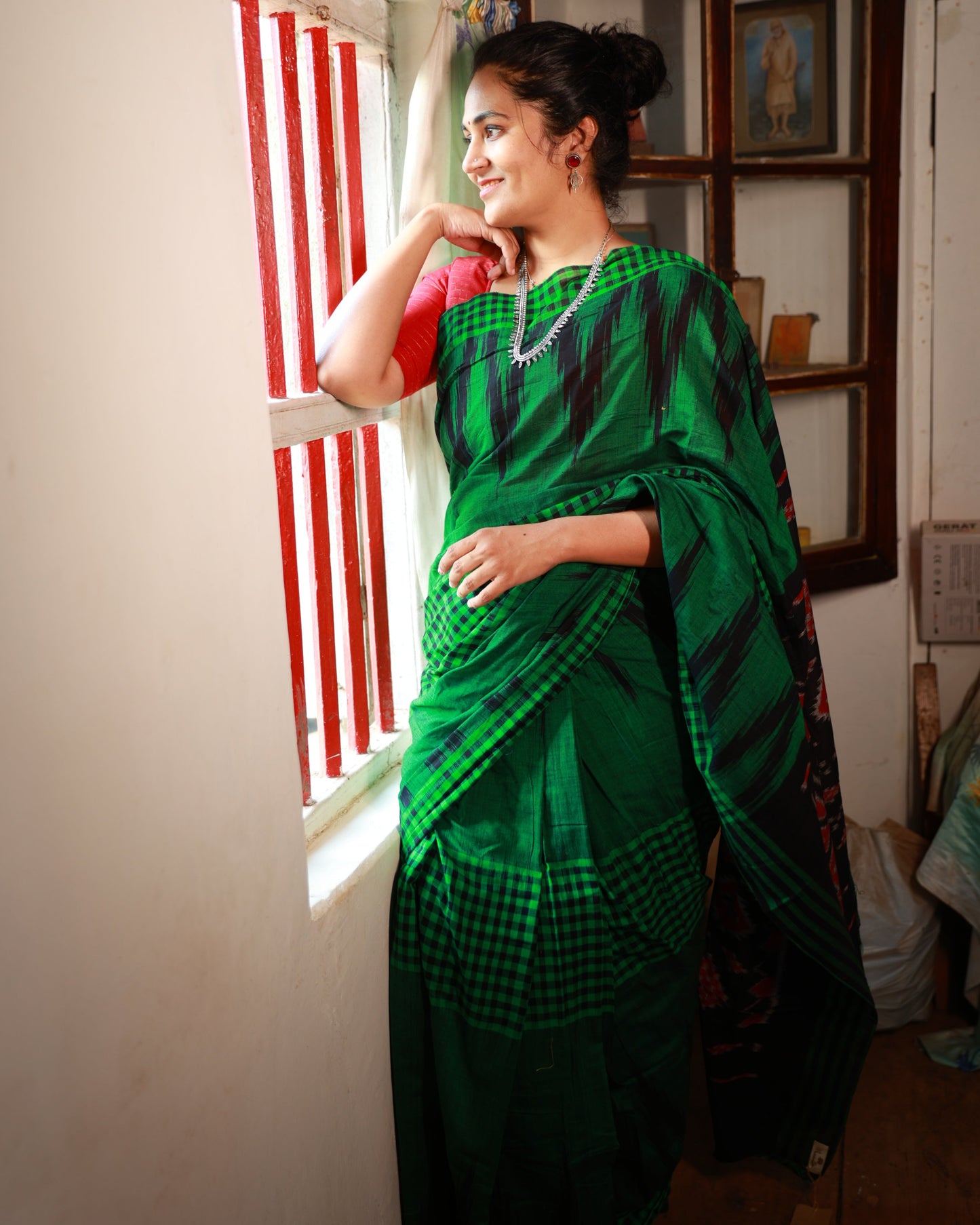 Emerald Sambalpuri Ikkat Saree