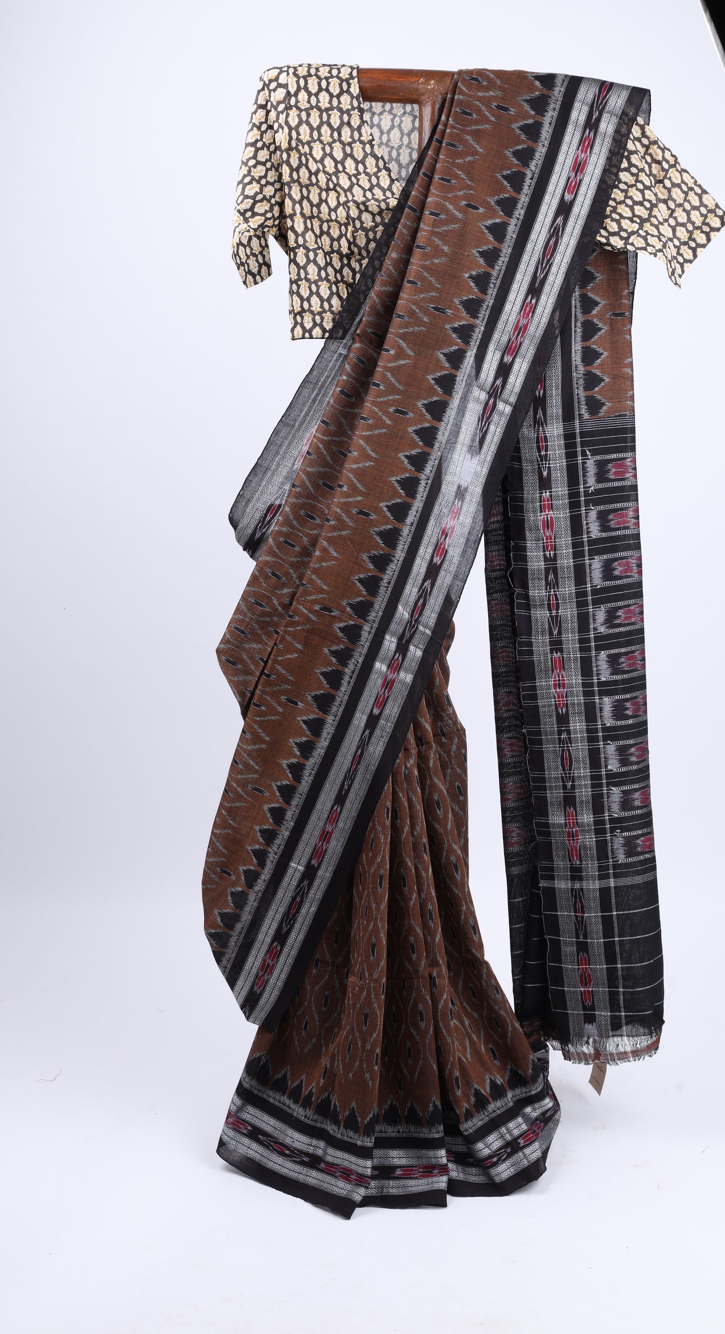 Chocolate brown Sambalpuri Ikkat saree
