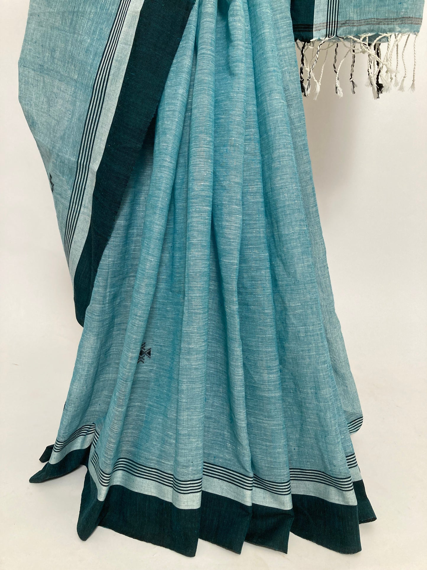 Cyan Khadi Cotton Saree