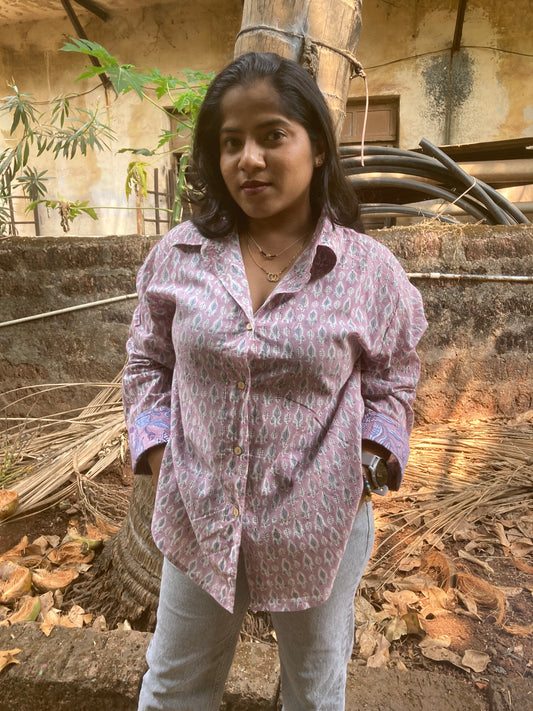 Lilac Block Printed Cotton Shirt