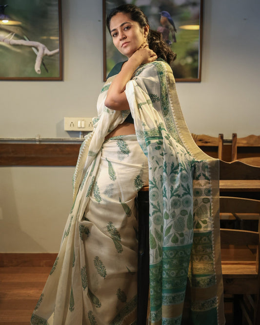 Off White Sangneri saree