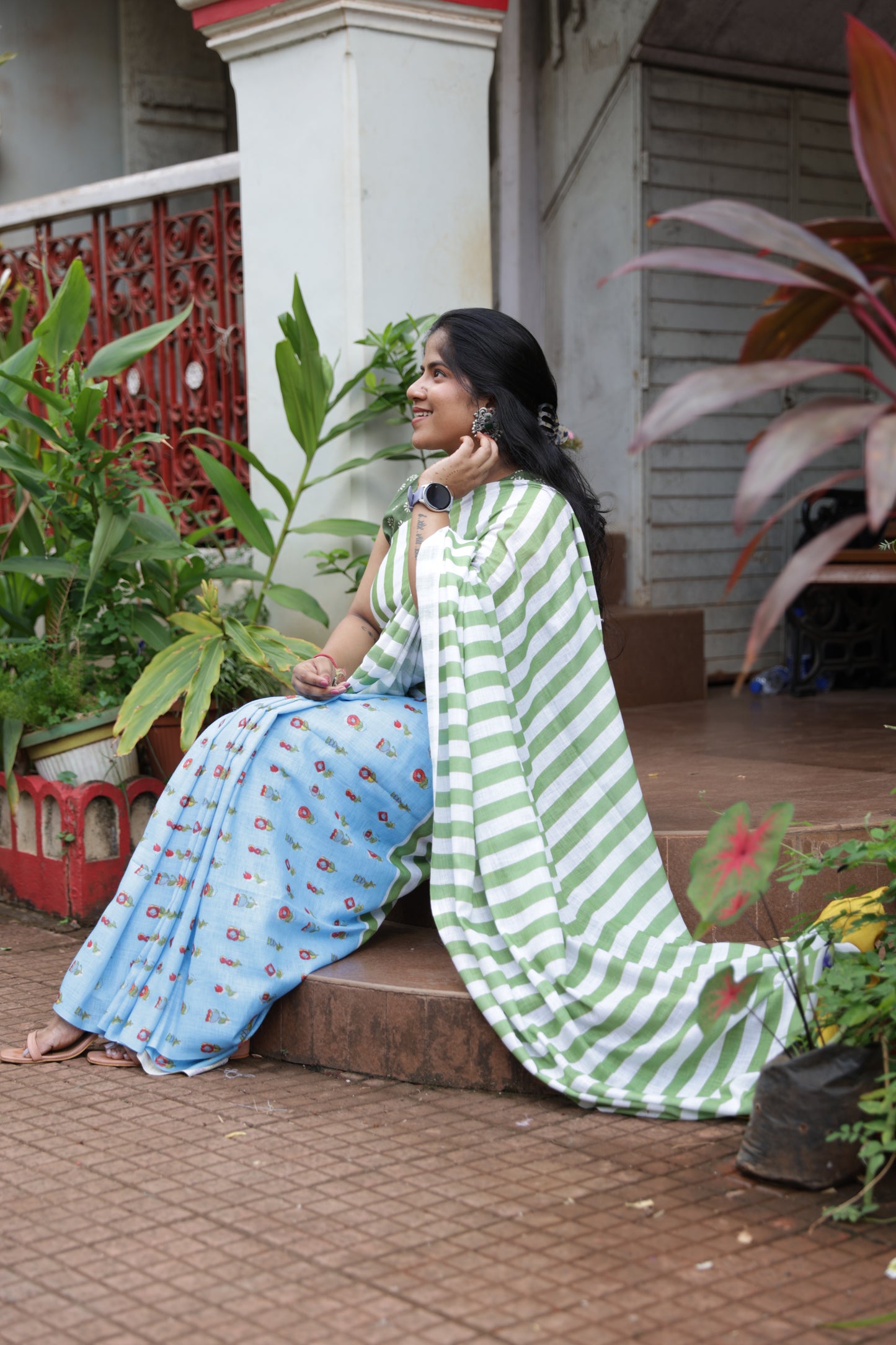 Royal Blue Jute Cotton Saree