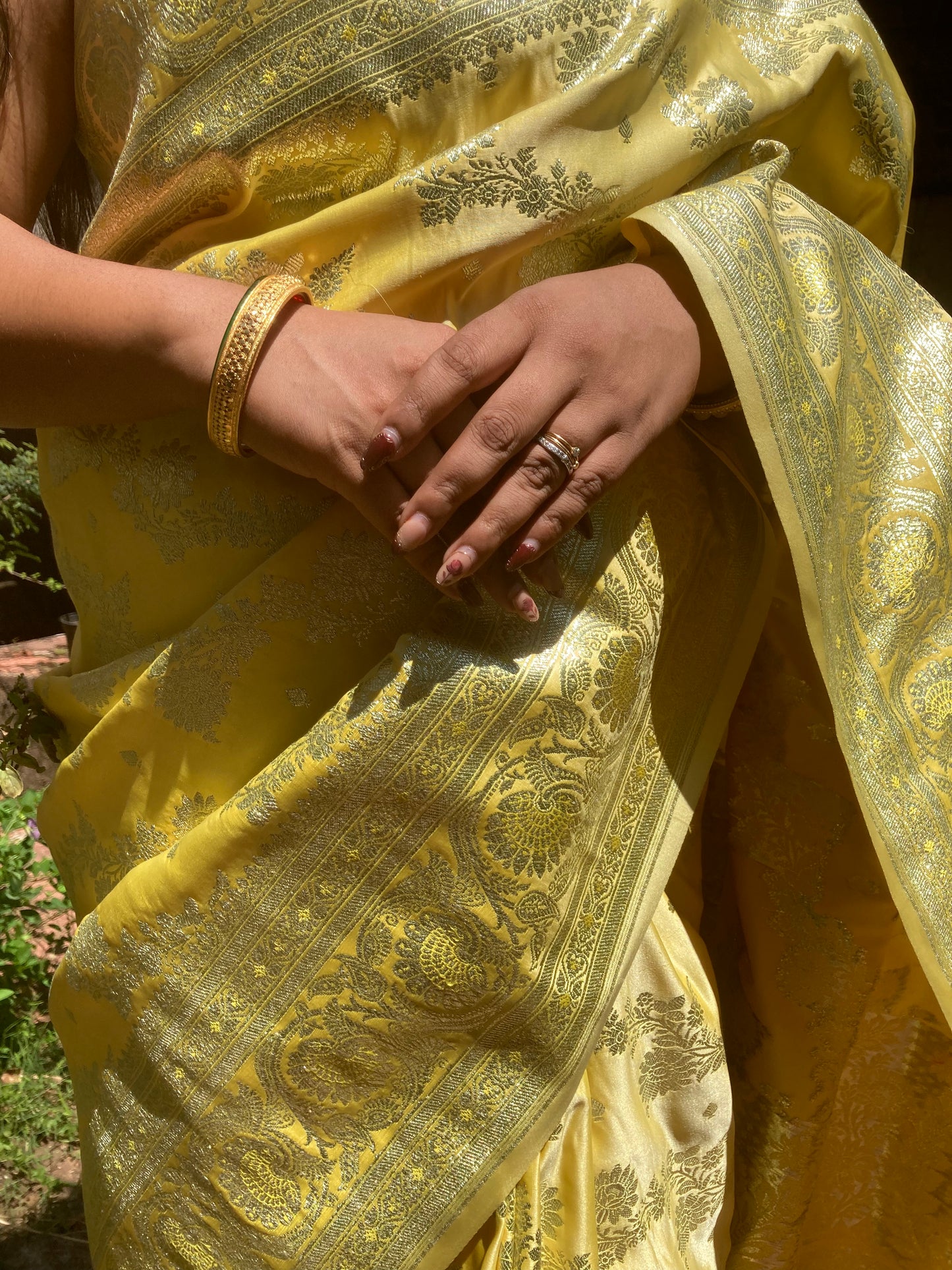 Canary Yellow Banarasi Satin Saree