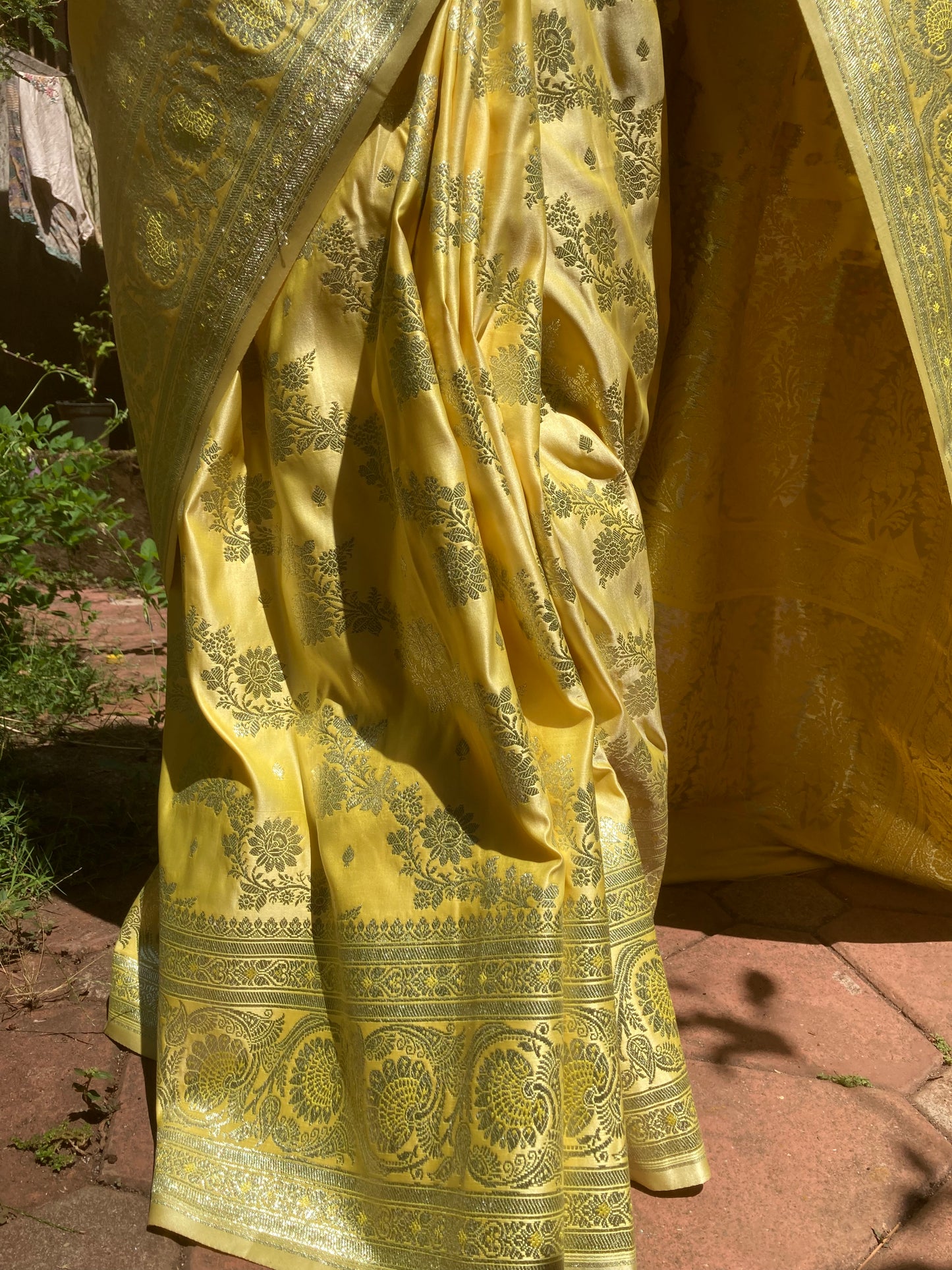 Canary Yellow Banarasi Satin Saree