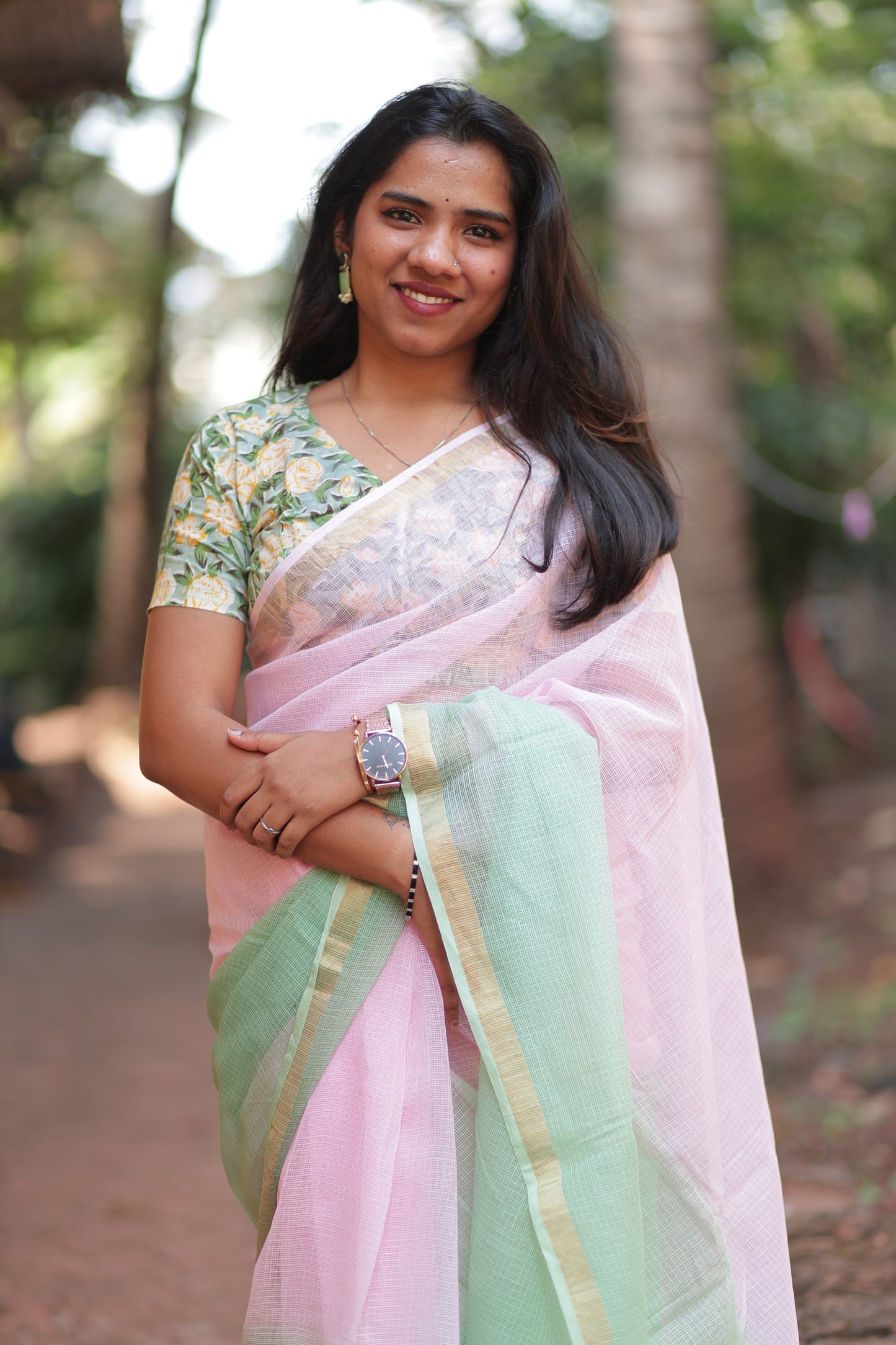 Baby Pink  Ombre-Dyed Kota Doria Saree