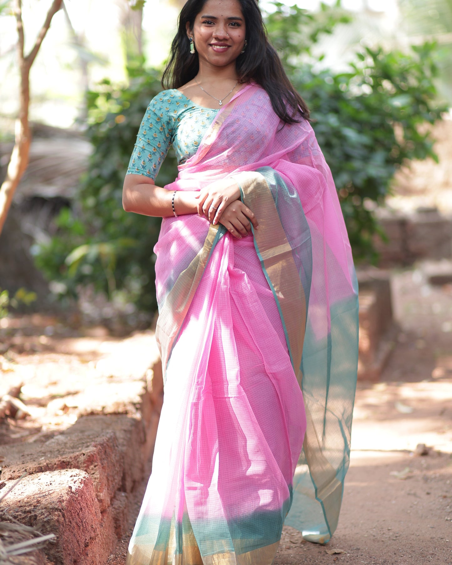 Cerise Ombre-Dyed Kota Doria Saree