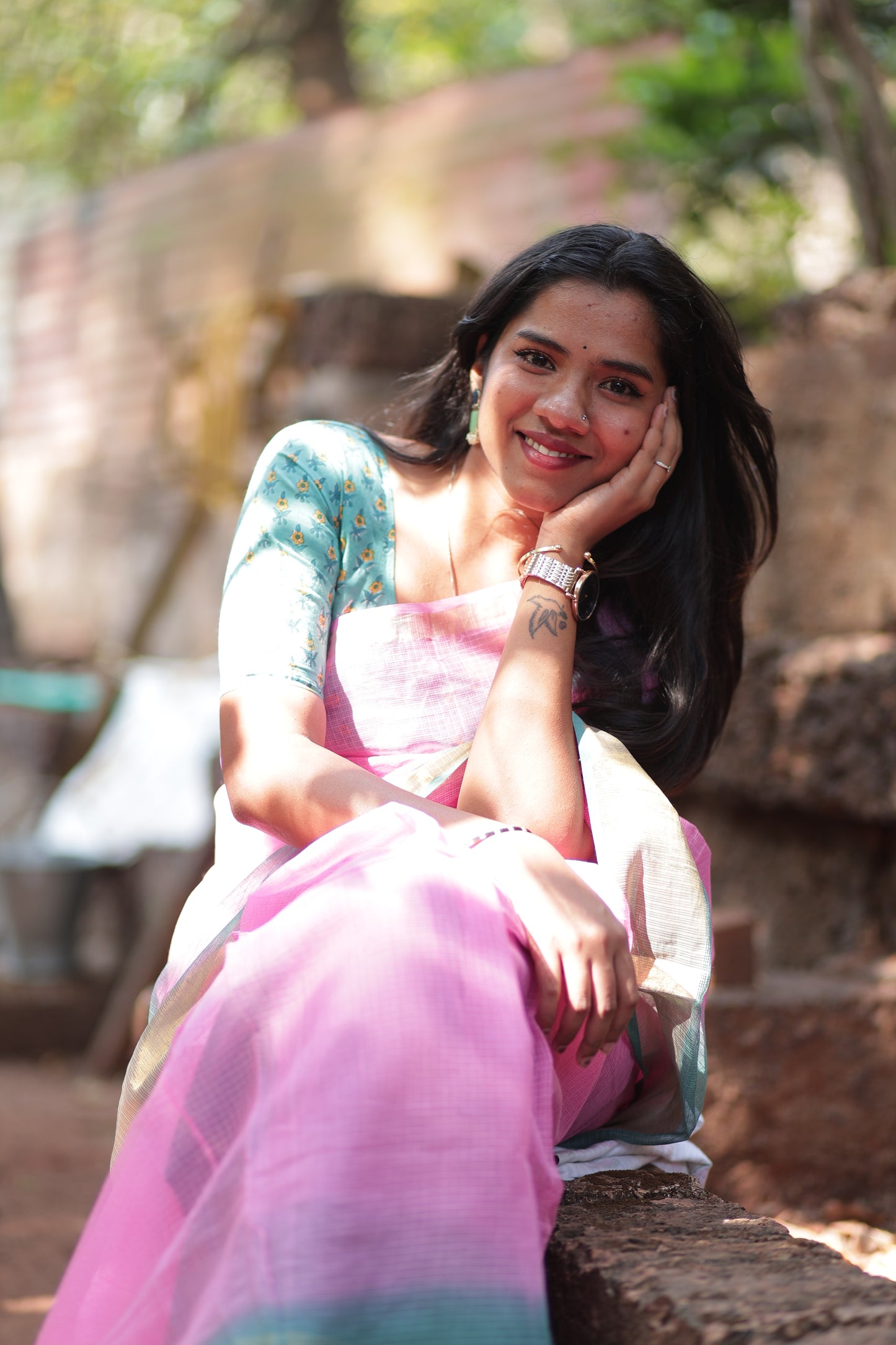 Cerise Ombre-Dyed Kota Doria Saree