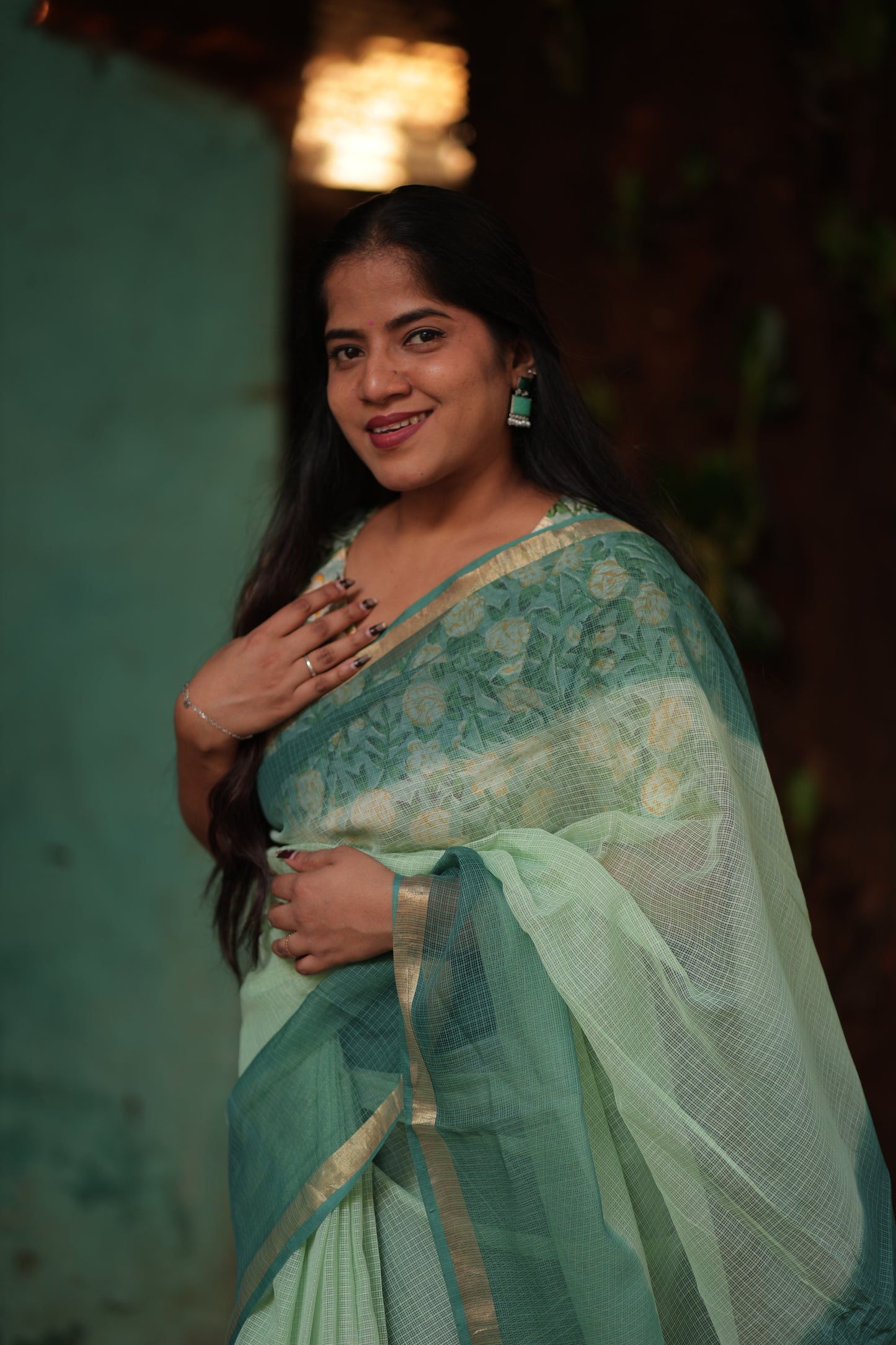 Mint Ombre-Dyed Kota Doria Saree