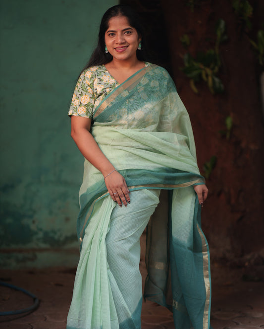 Mint Ombre-Dyed Kota Doria Saree