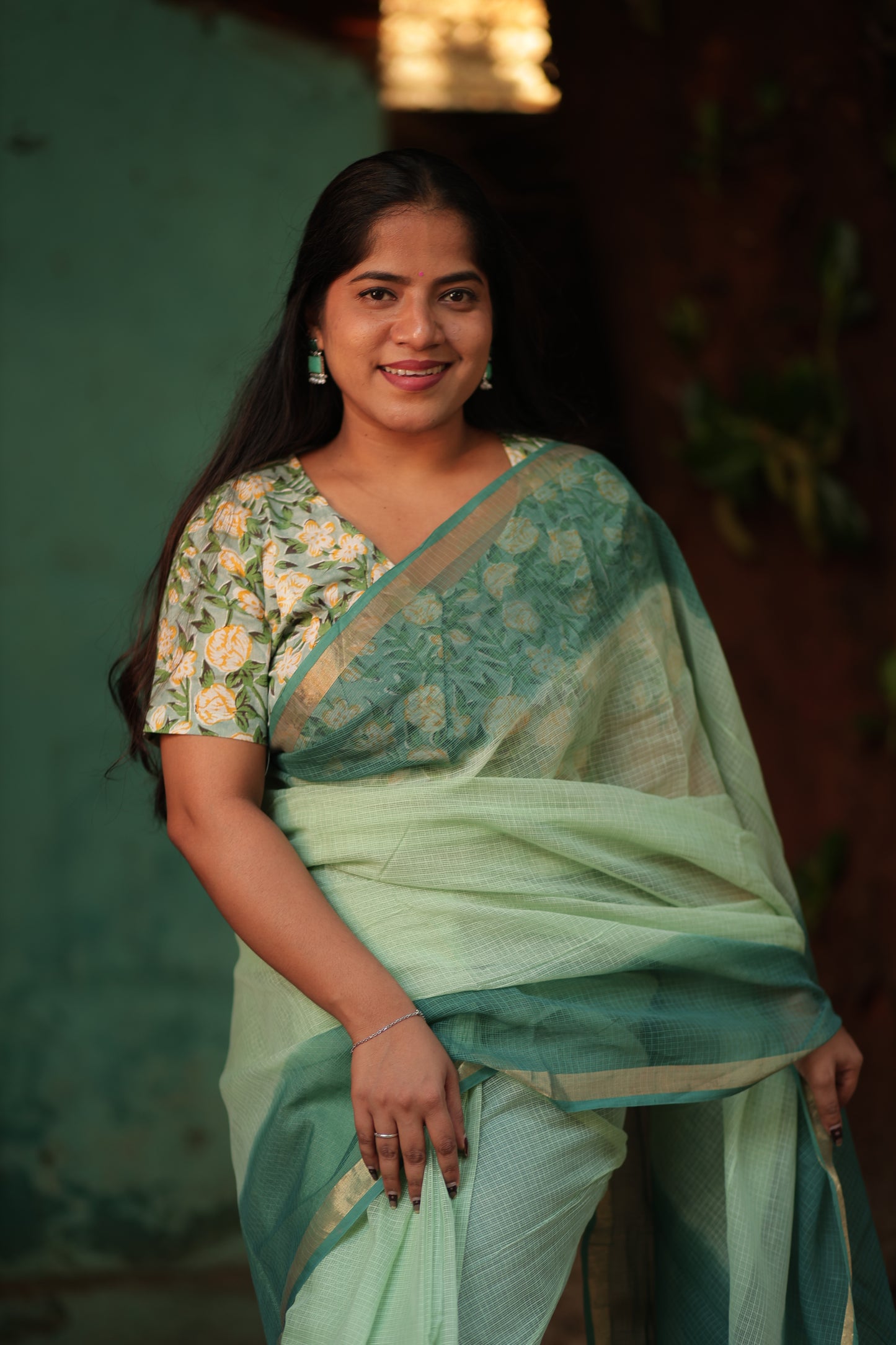 Mint Ombre-Dyed Kota Doria Saree