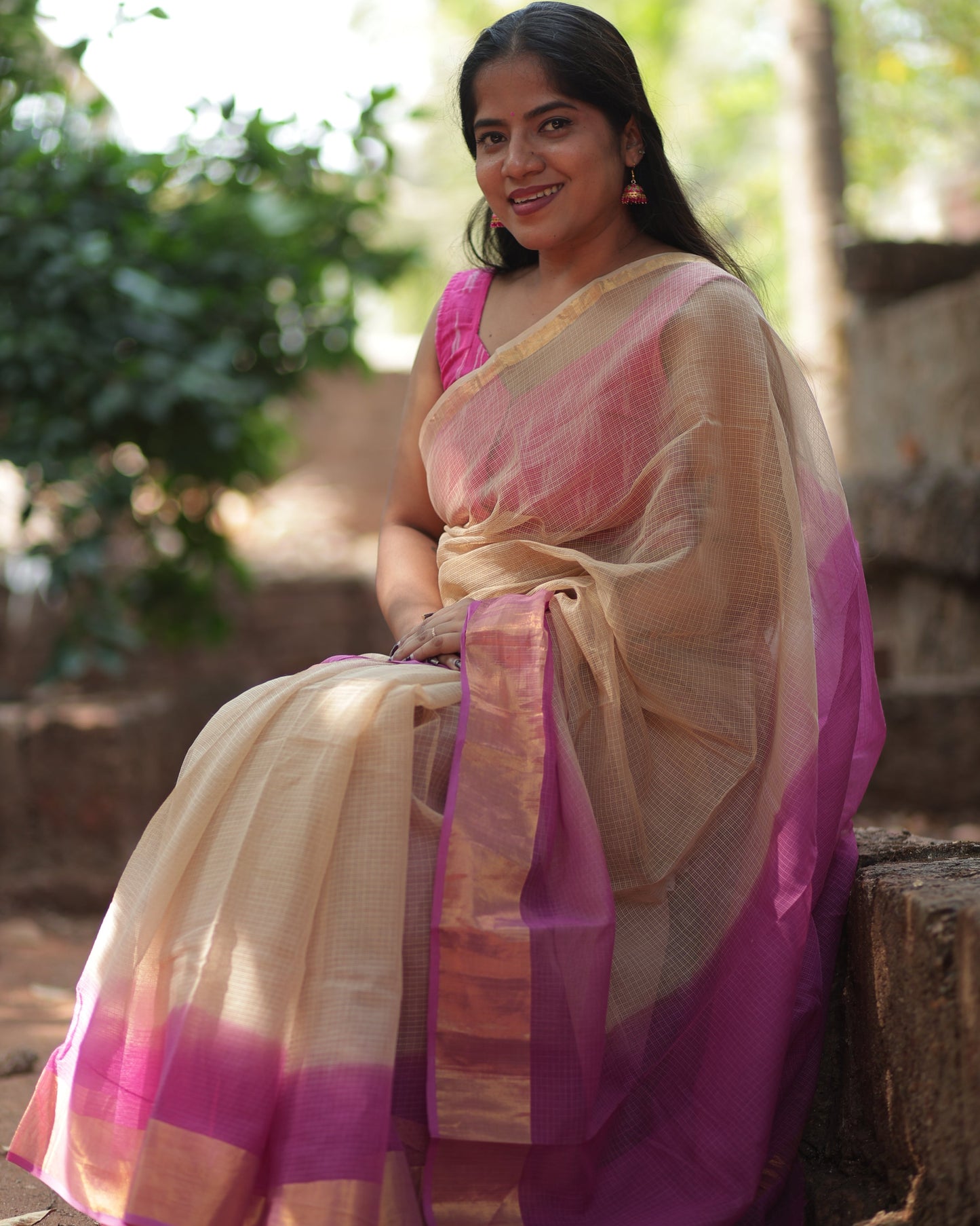 Buff  Ombre-Dyed Kota Doria Saree