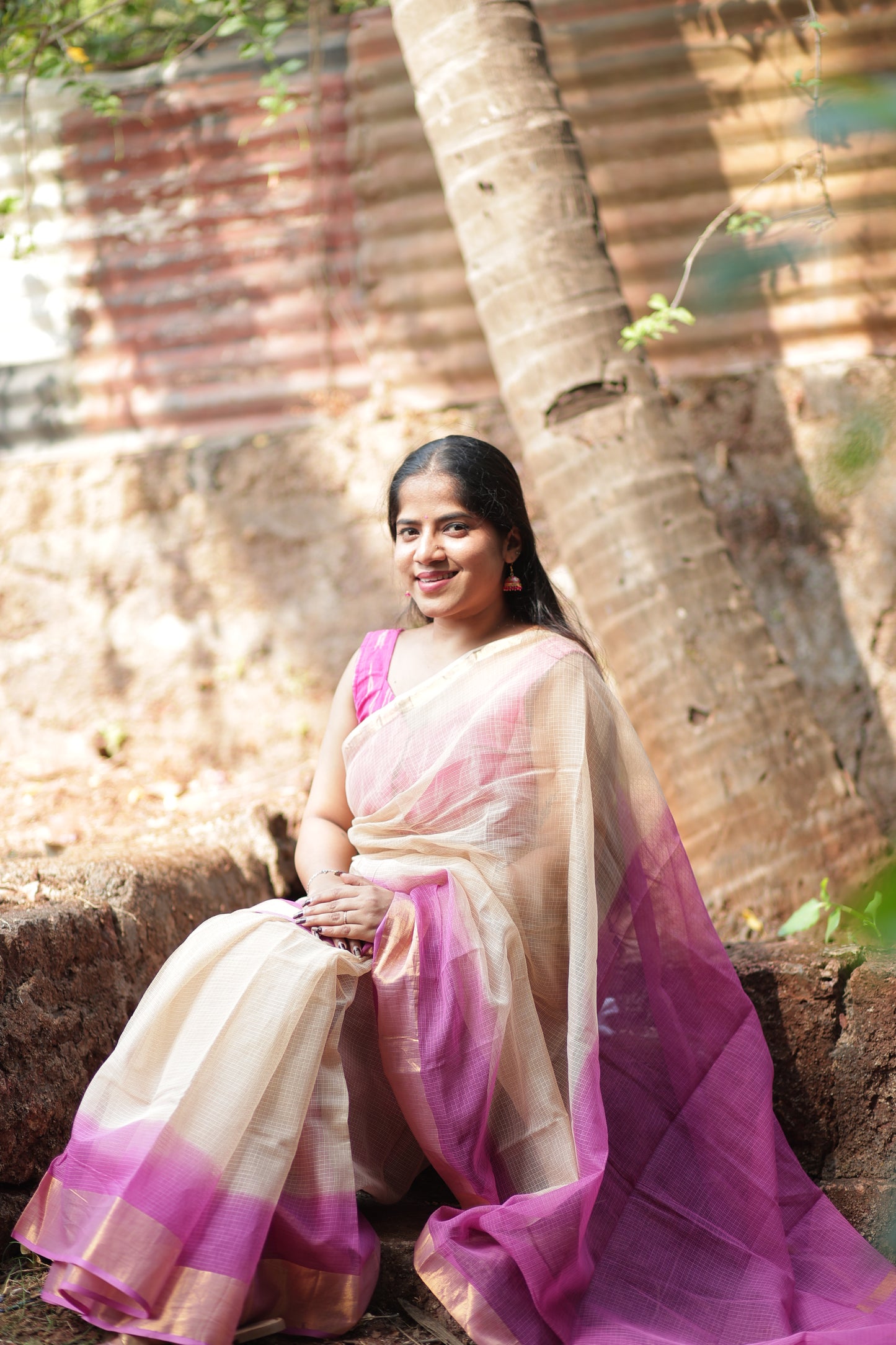 Buff  Ombre-Dyed Kota Doria Saree