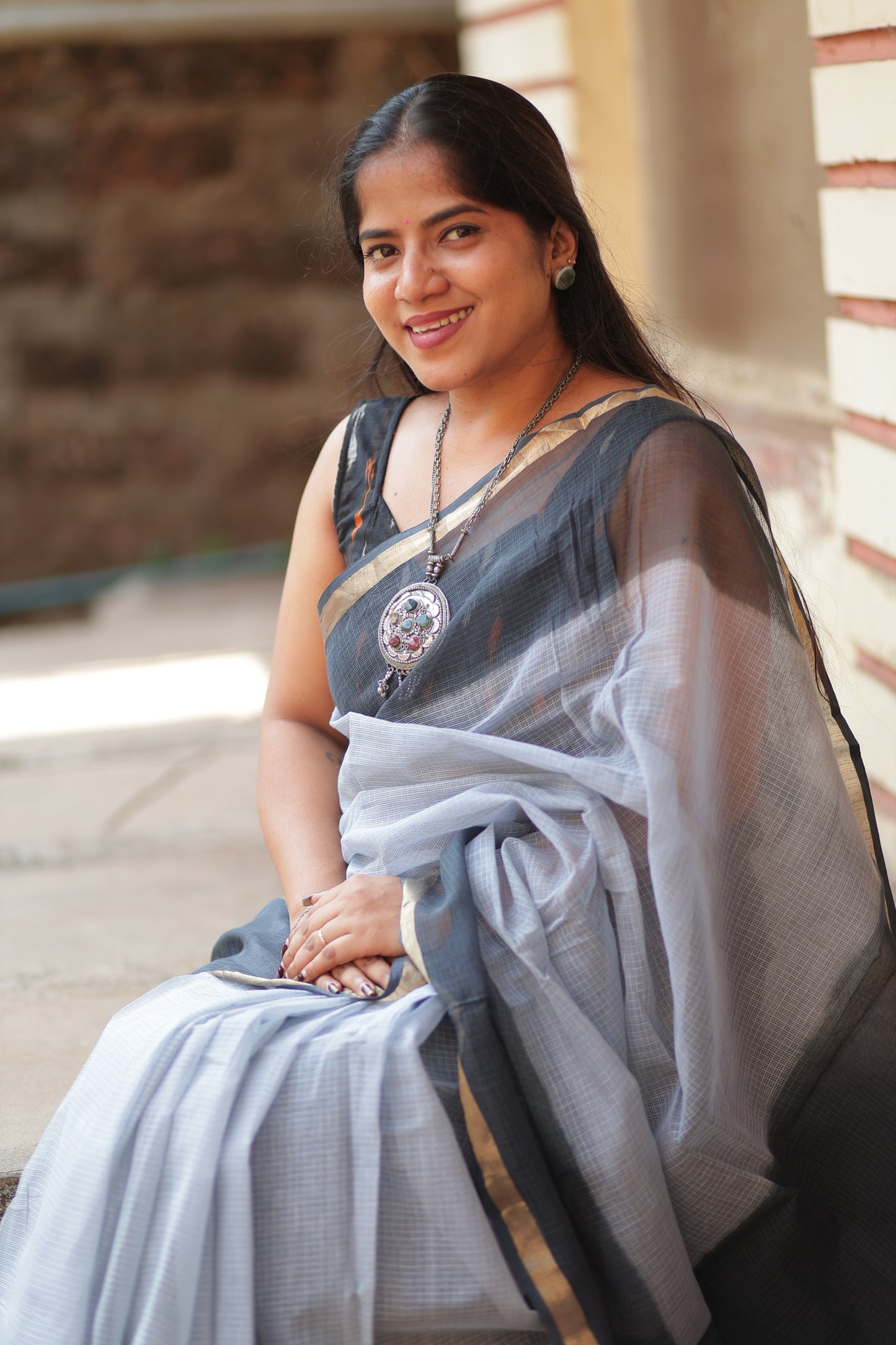 Cloud  Ombre-Dyed Kota Doria Saree