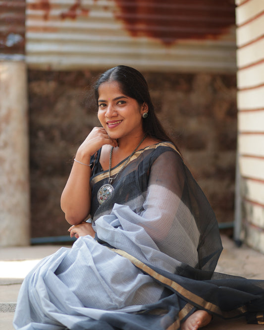 Cloud  Ombre-Dyed Kota Doria Saree