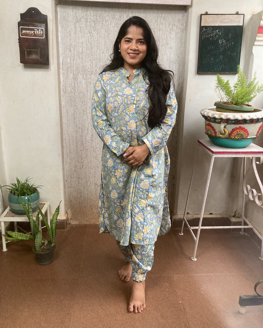 Sky Blue Block Printed Co-ord Set