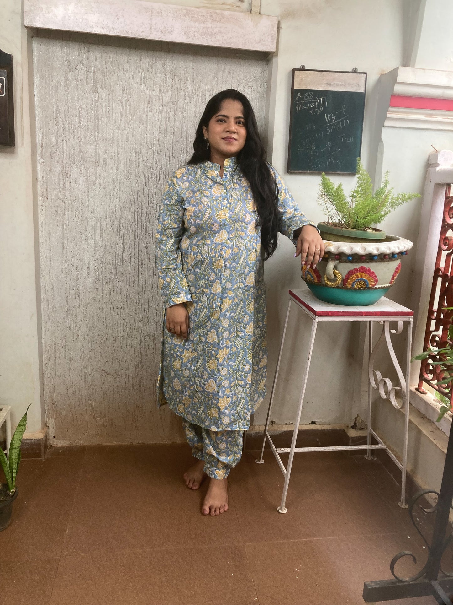 Sky Blue Block Printed Co-ord Set
