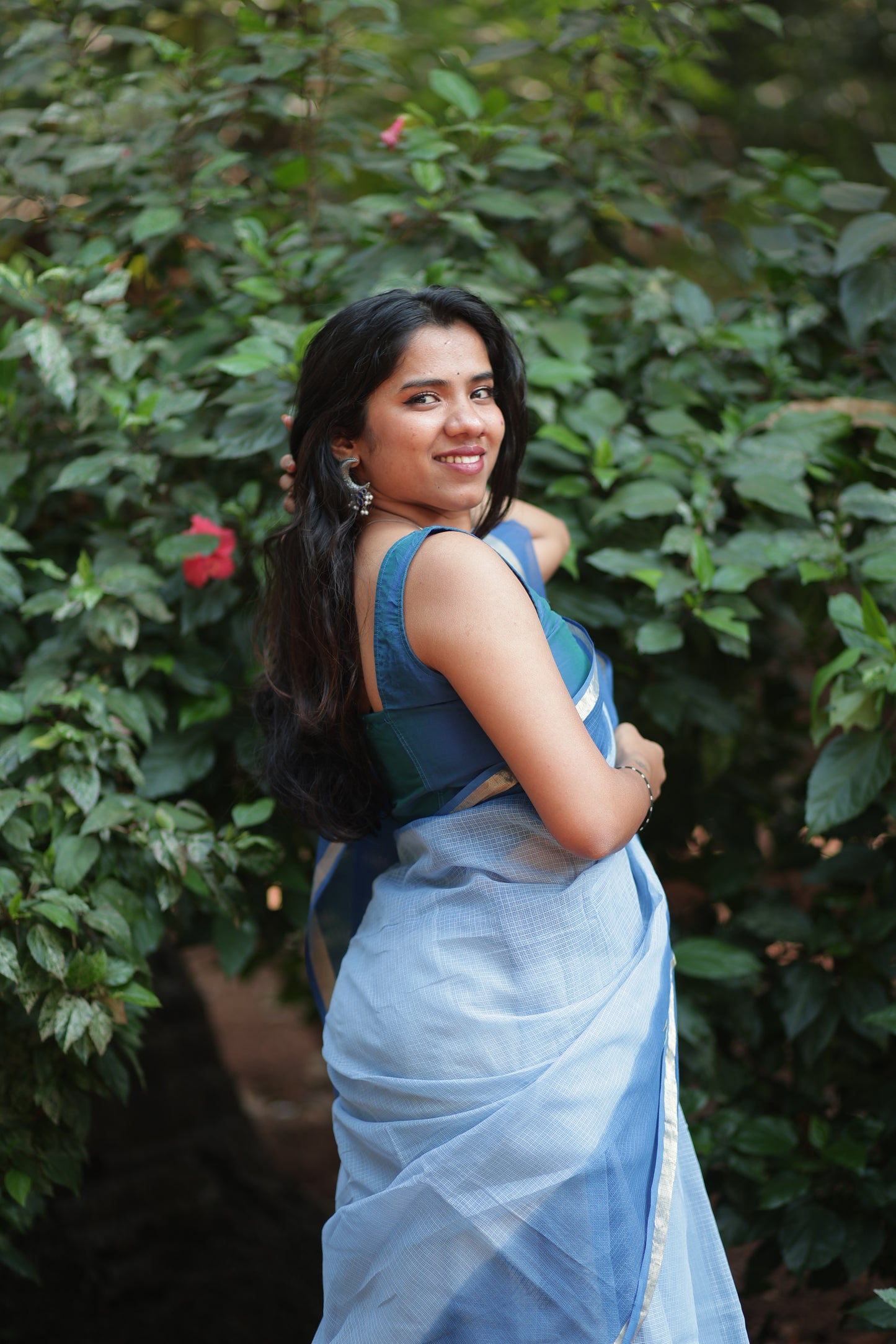 Sky Blue Ombre-Dyed Kota Doria Saree