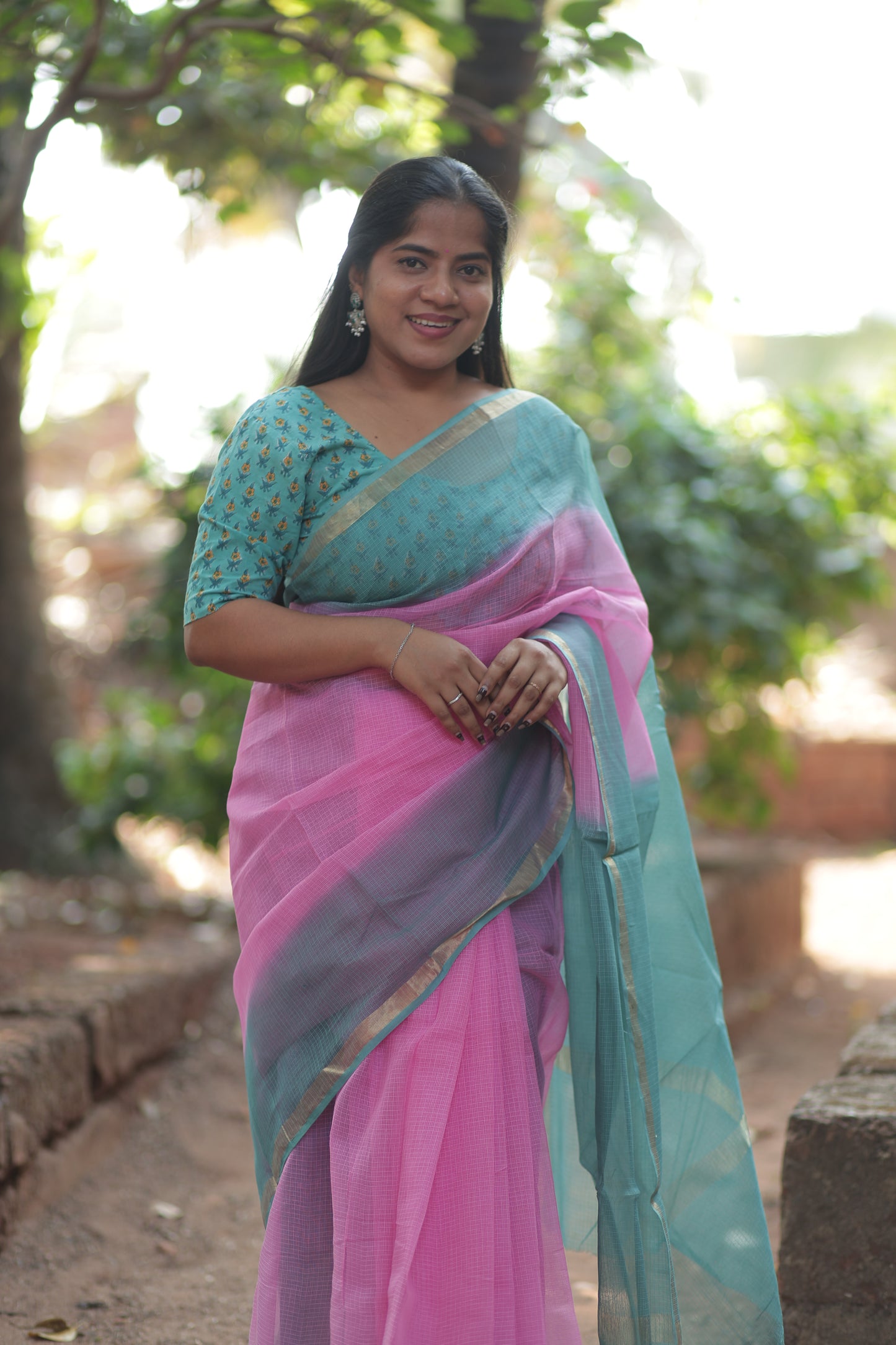 Orchid Ombre-Dyed Kota Doria Saree