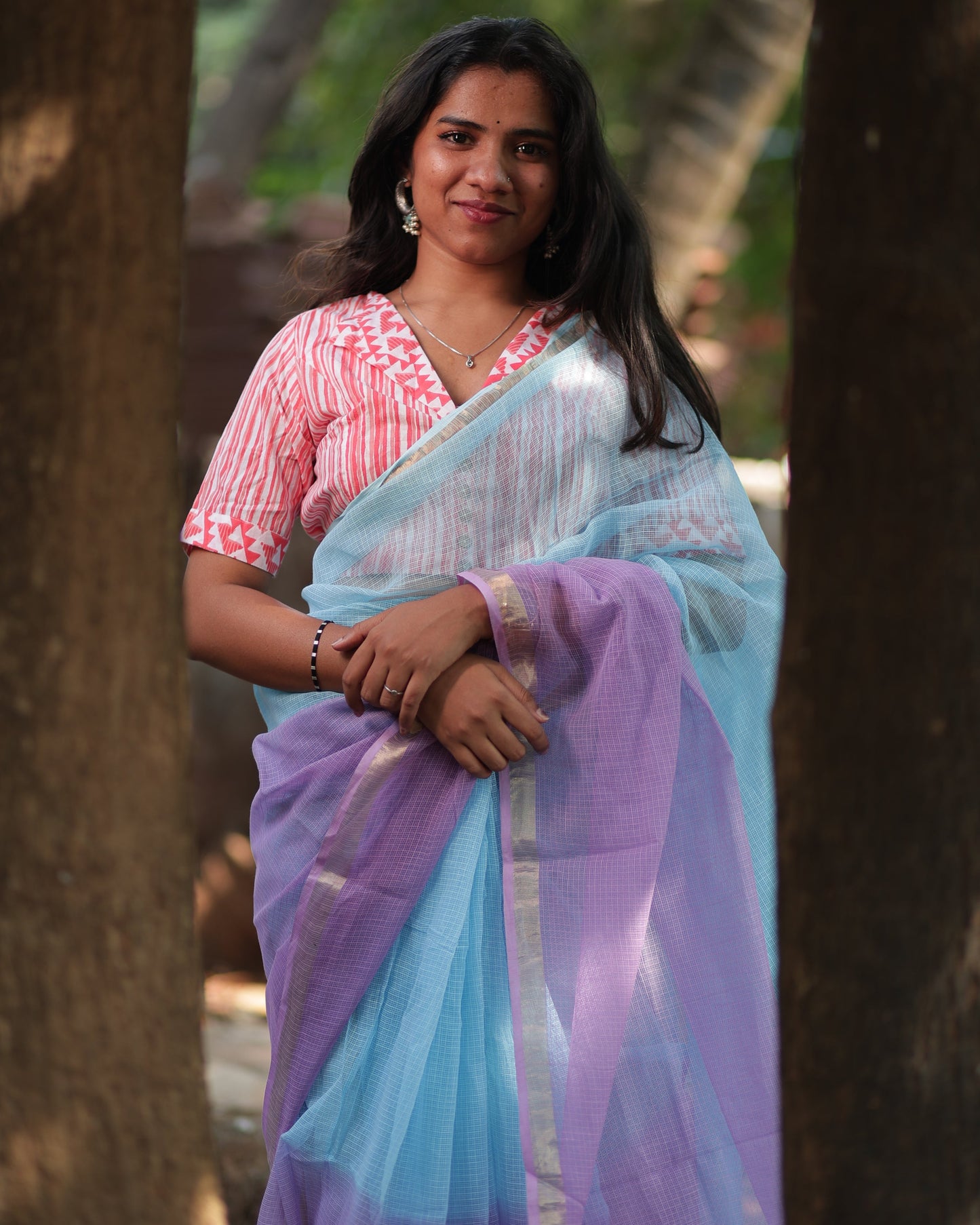 Lilac Ombre-Dyed Kota Doria Saree