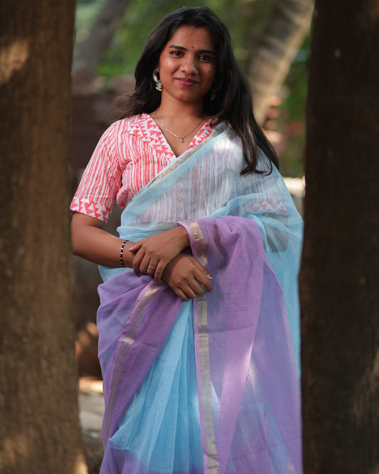 Lilac Ombre-Dyed Kota Doria Saree
